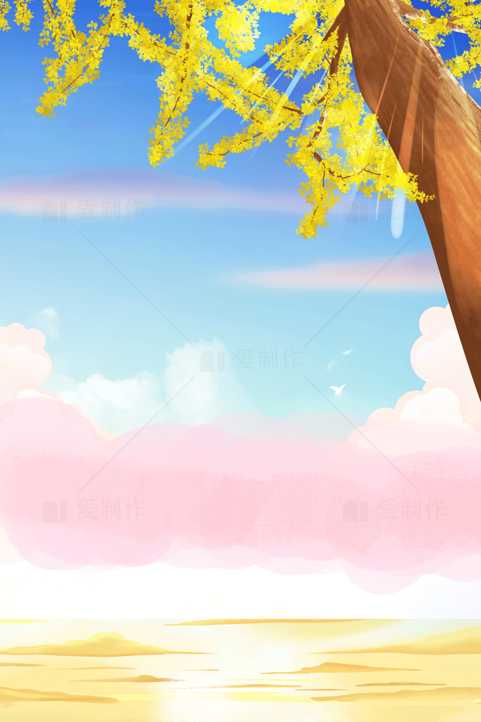 梦幻海滩风景插画素材