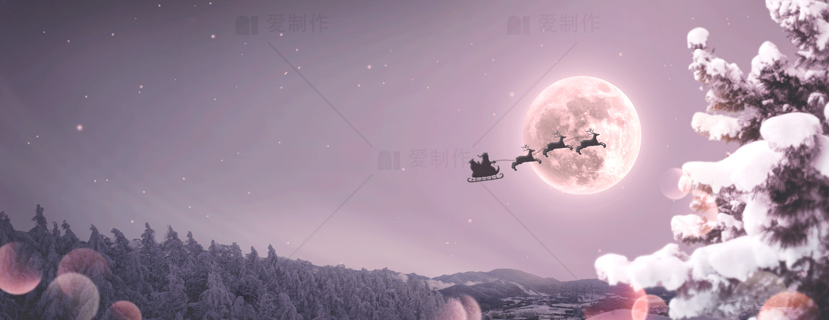 圣诞夜空中的圣诞老人和雪景素材