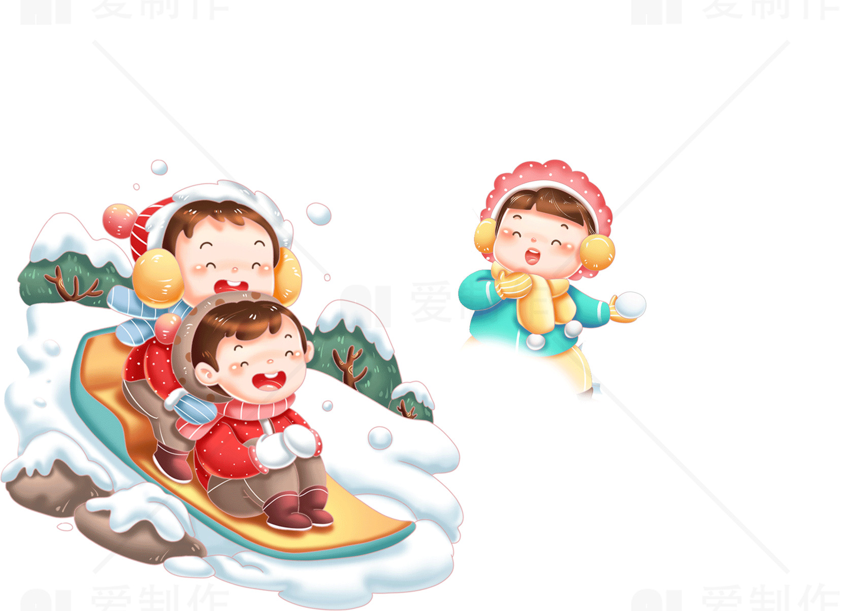 冬季滑雪乐趣插画素材