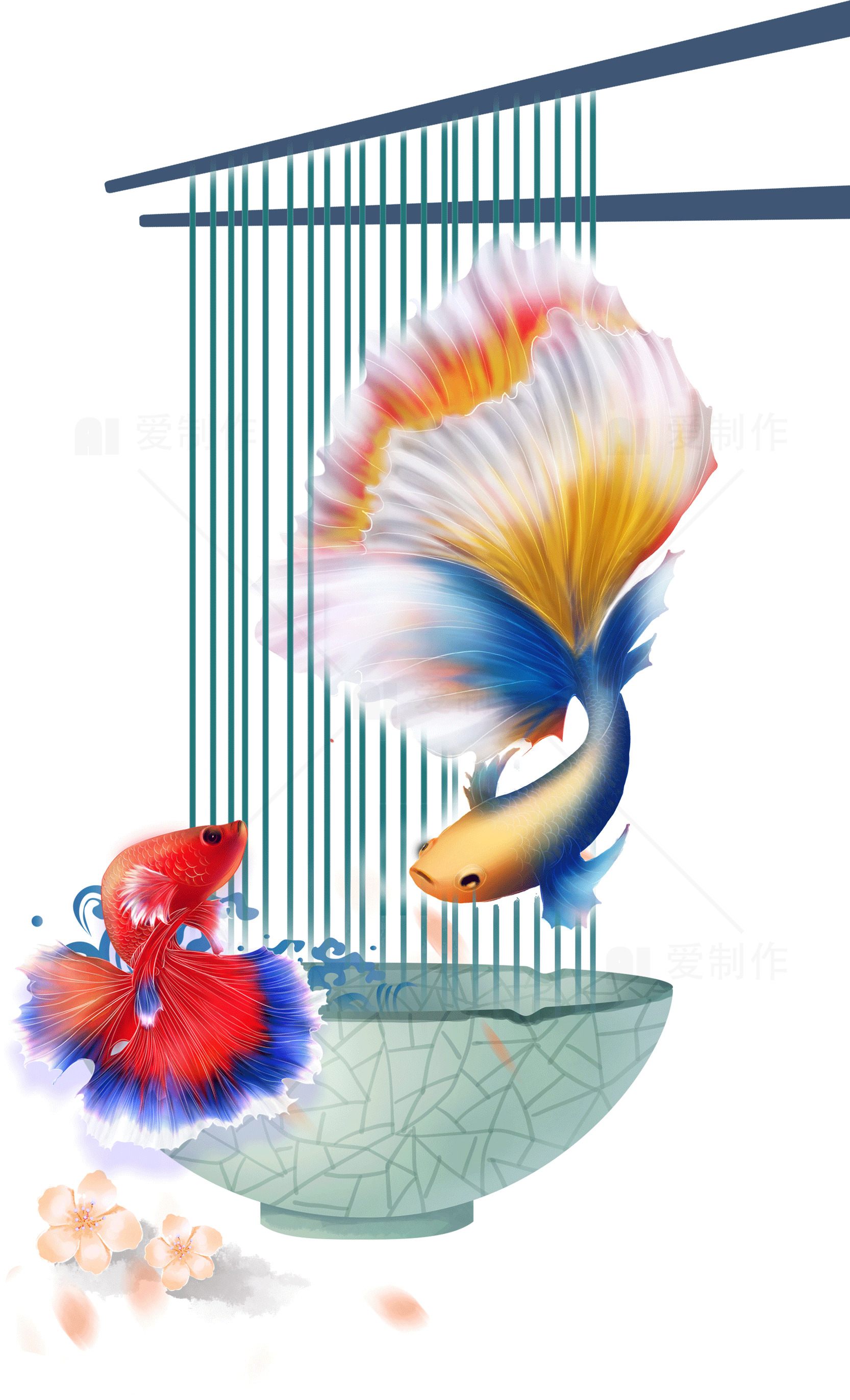 唯美斗鱼插画艺术作品素材