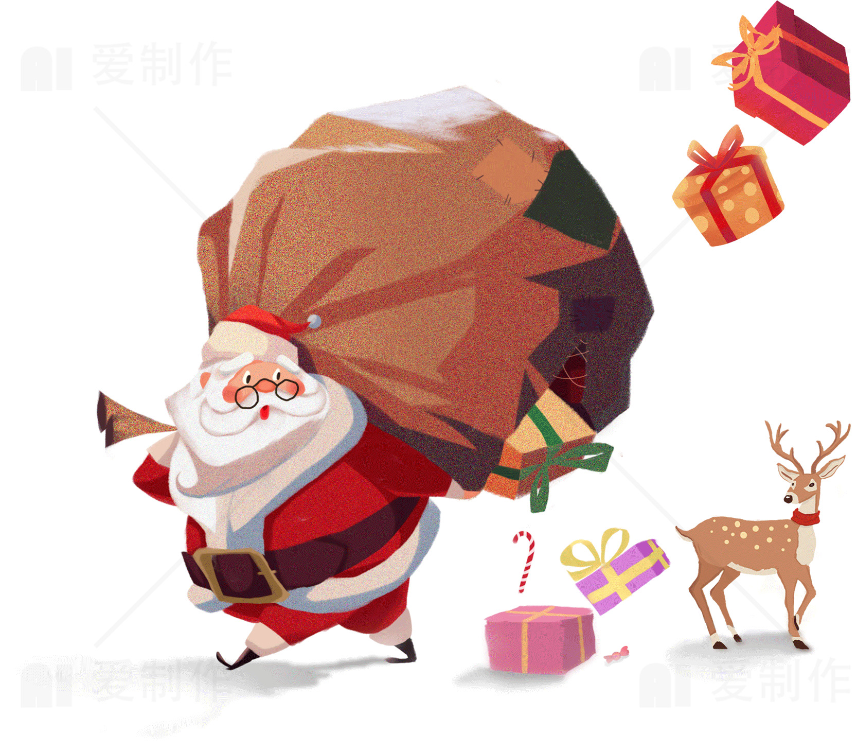 圣诞老人送礼物插画素材