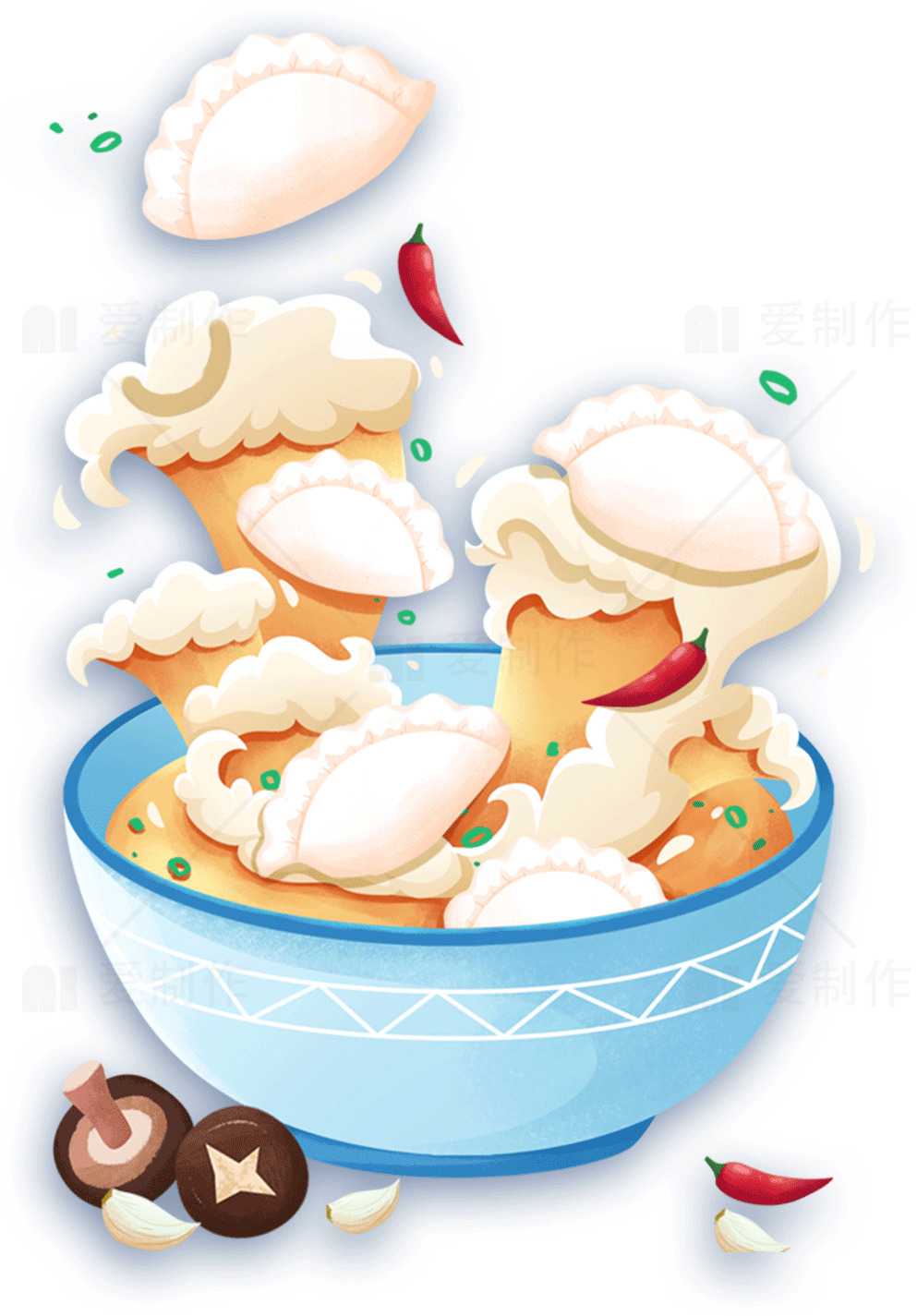 美味饺子插画：创意美食艺术素材
