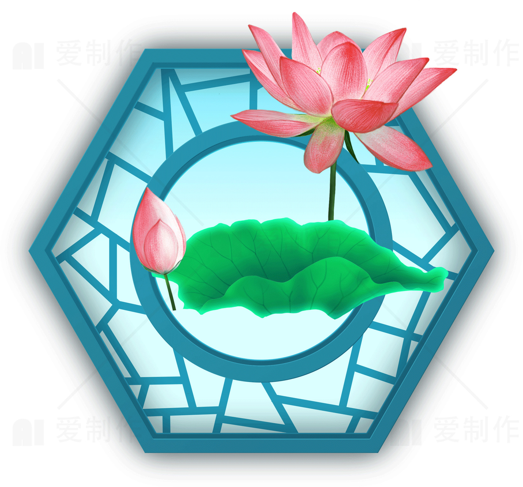 荷花与几何图案的艺术设计素材