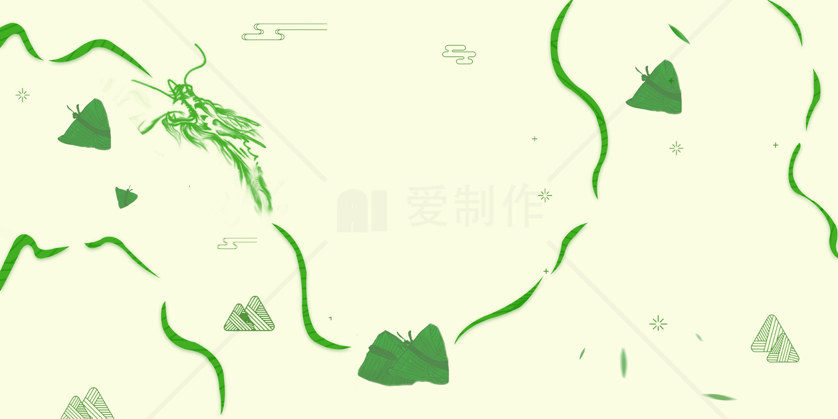 绿色山水插画背景设计素材