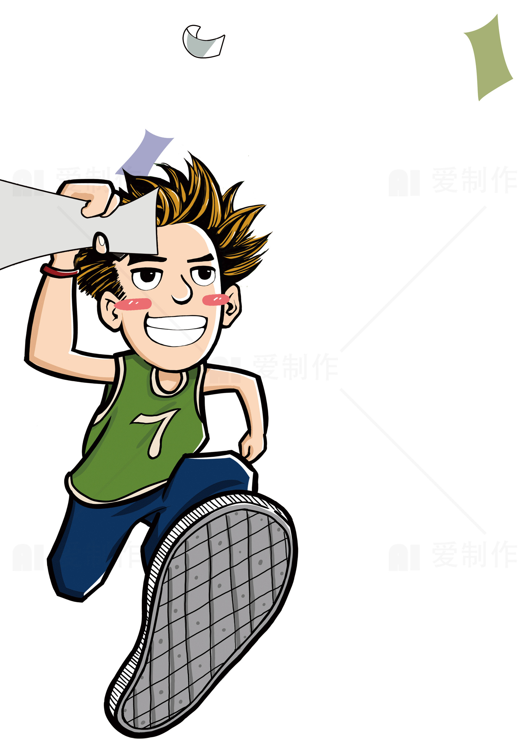 卡通风格的运动男孩插画素材