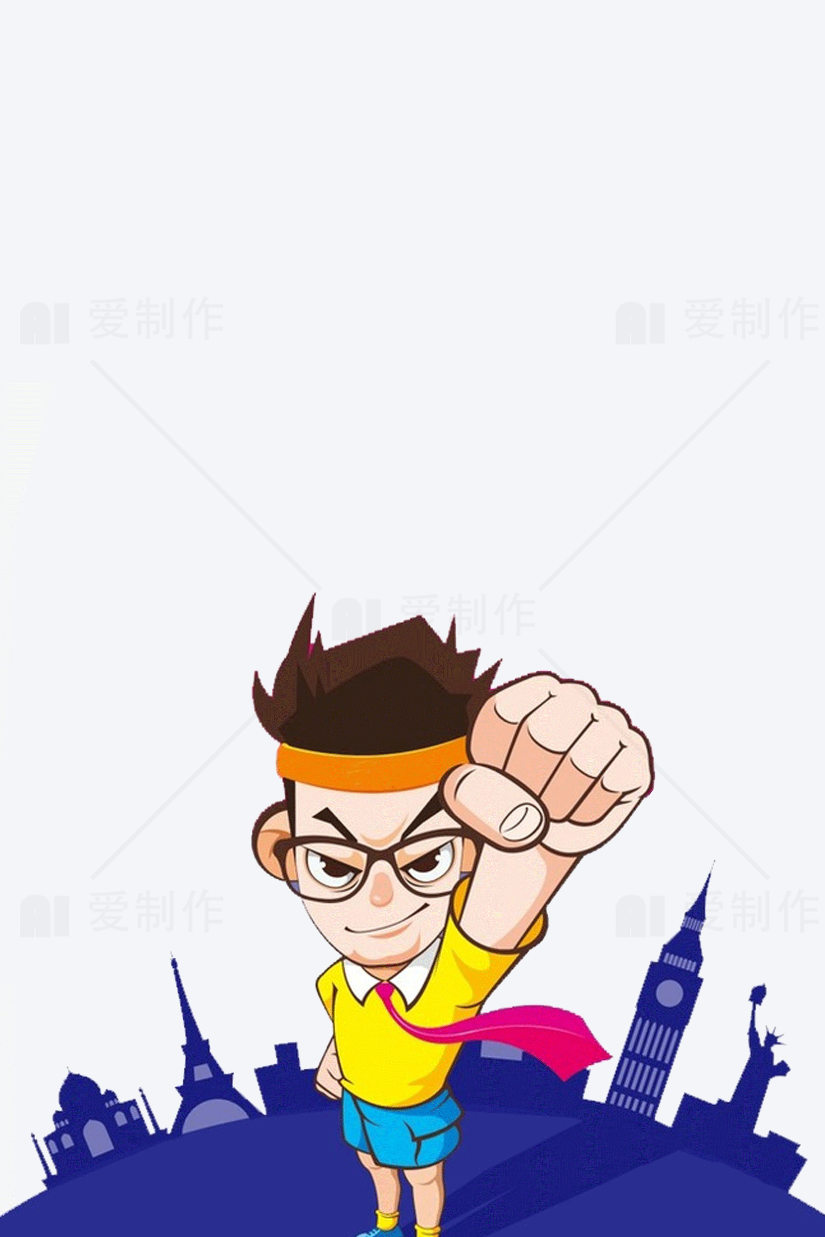 卡通超级英雄城市背景插画素材