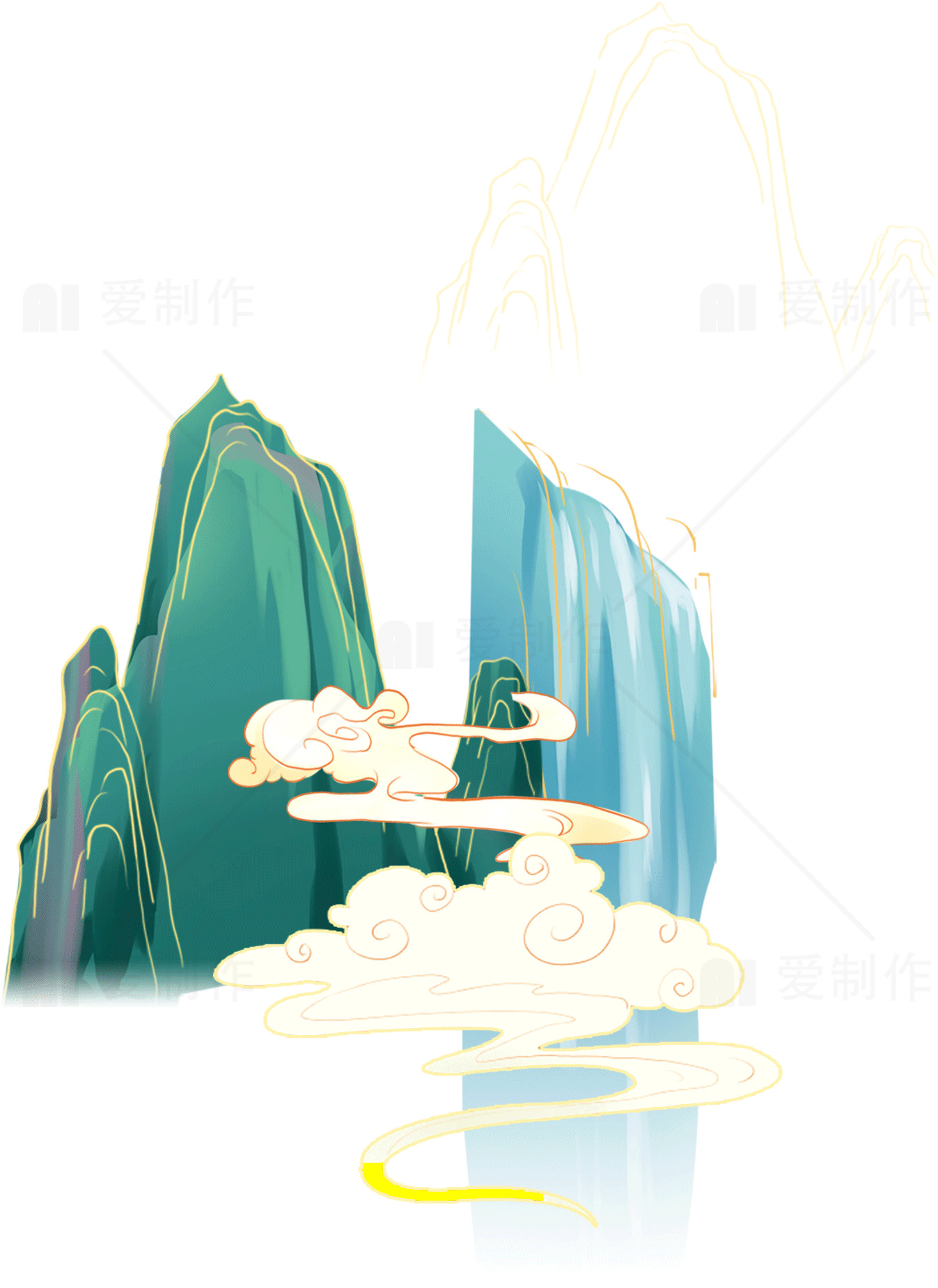 中国山水画风格插画素材