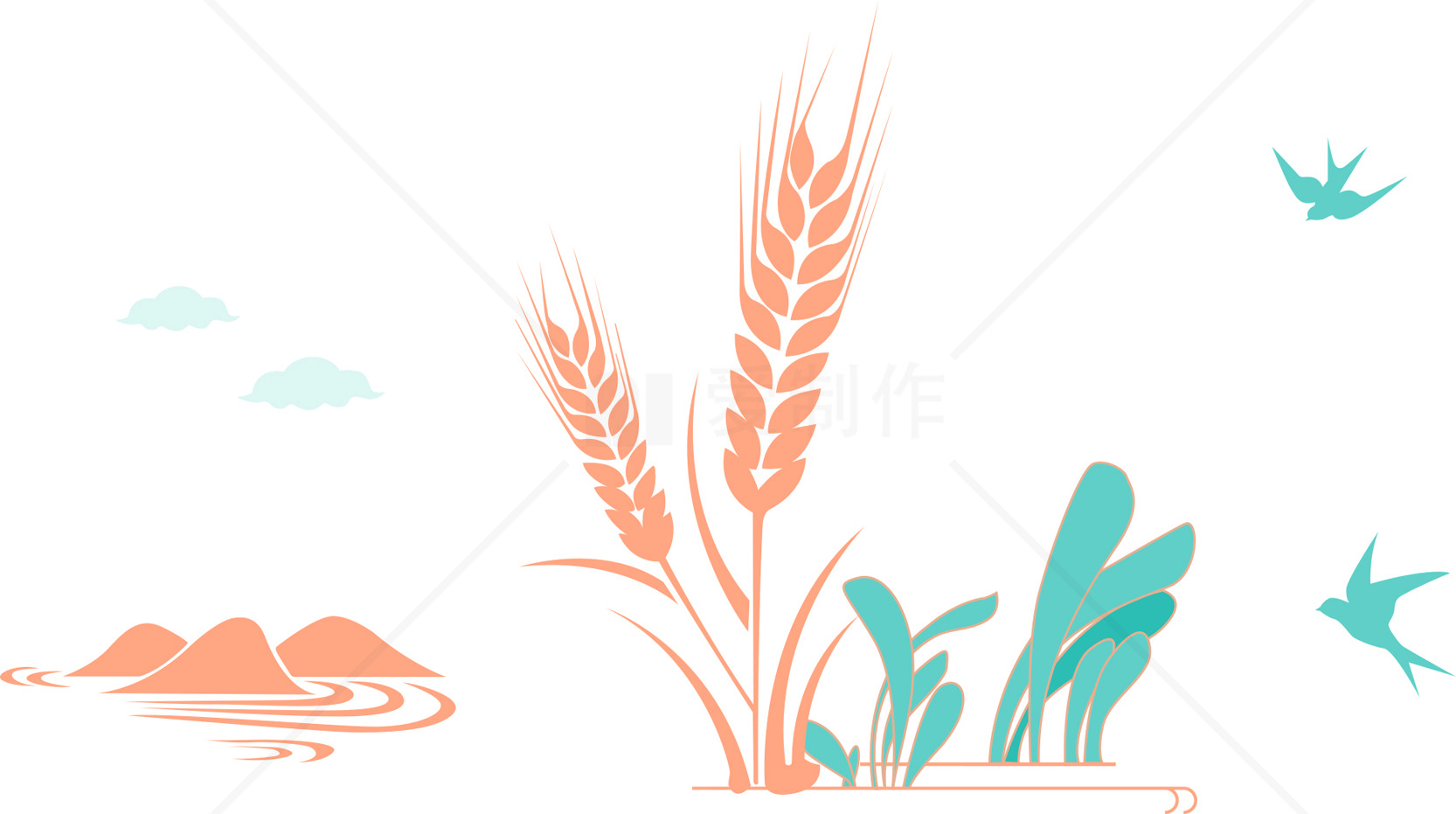 麦穗燕子自然风景插画设计素材