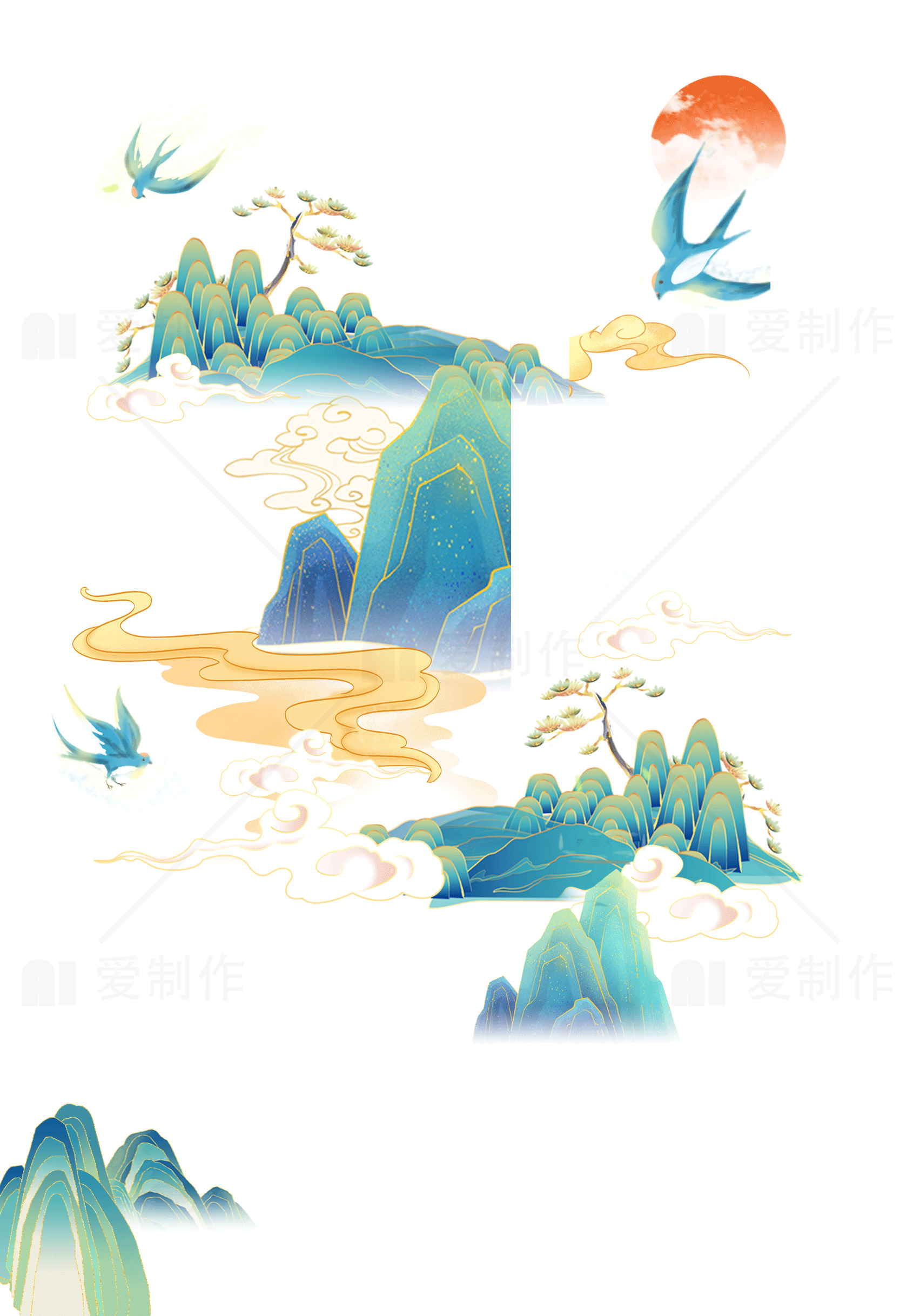 中国风山水插画艺术作品素材