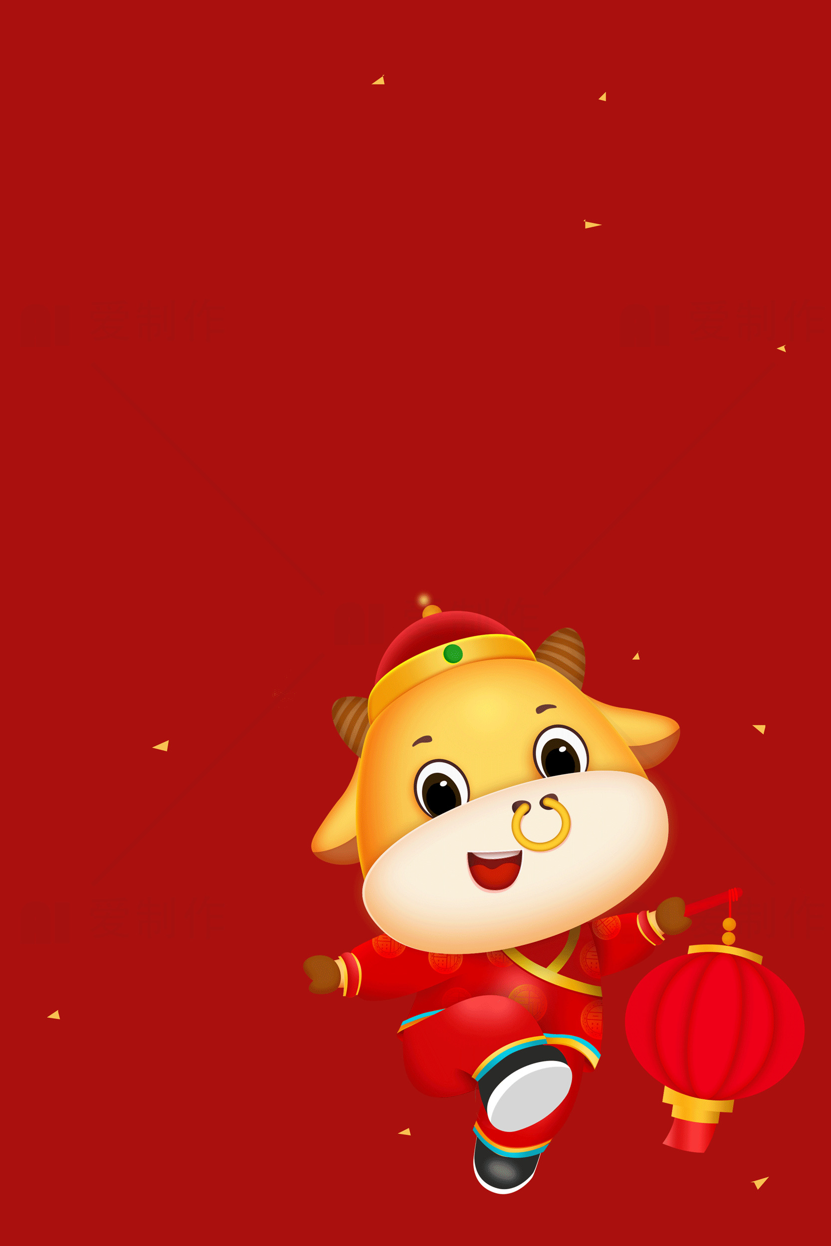 可爱牛年春节插画背景素材