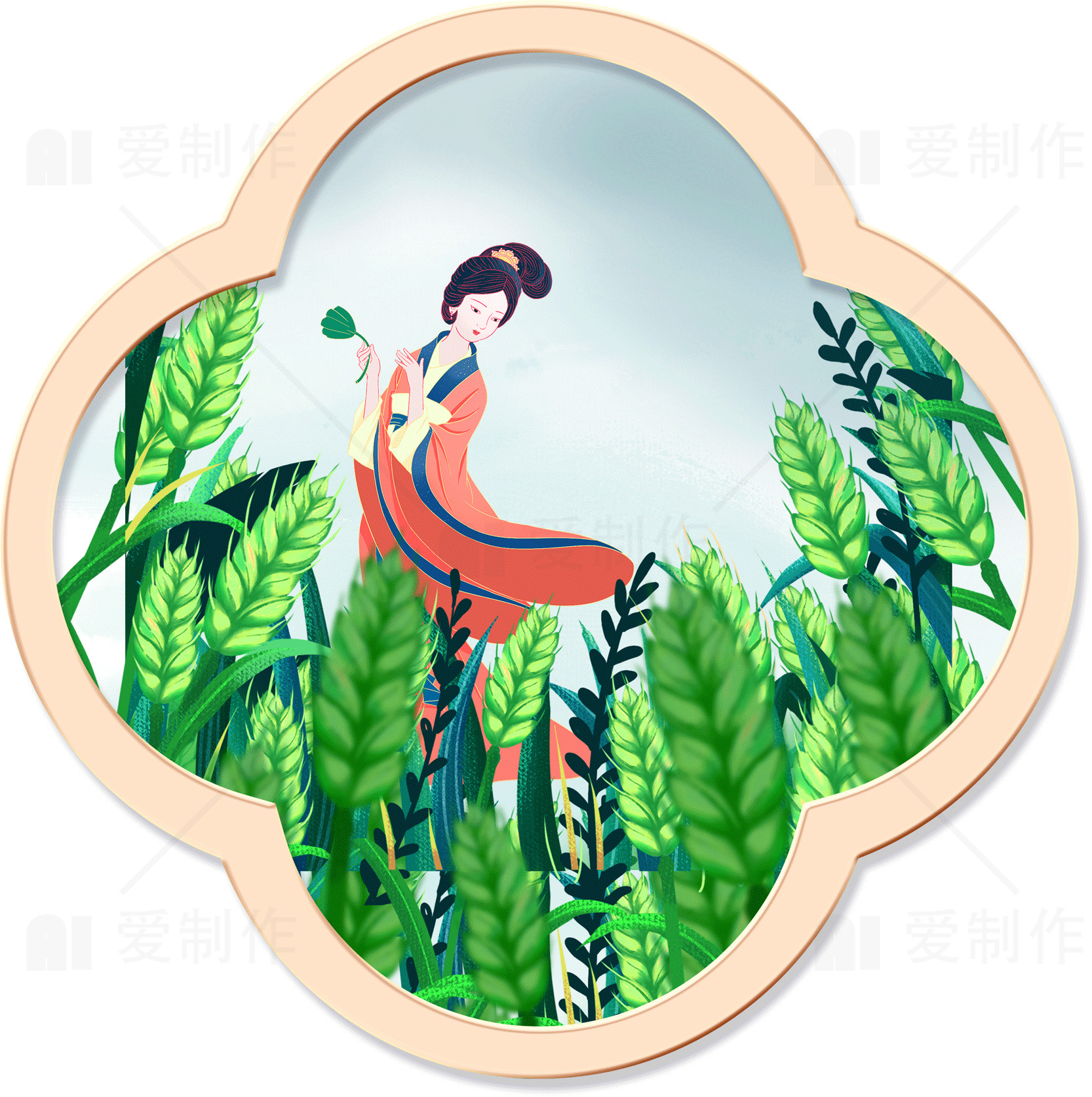 古风插画中的田园风光素材