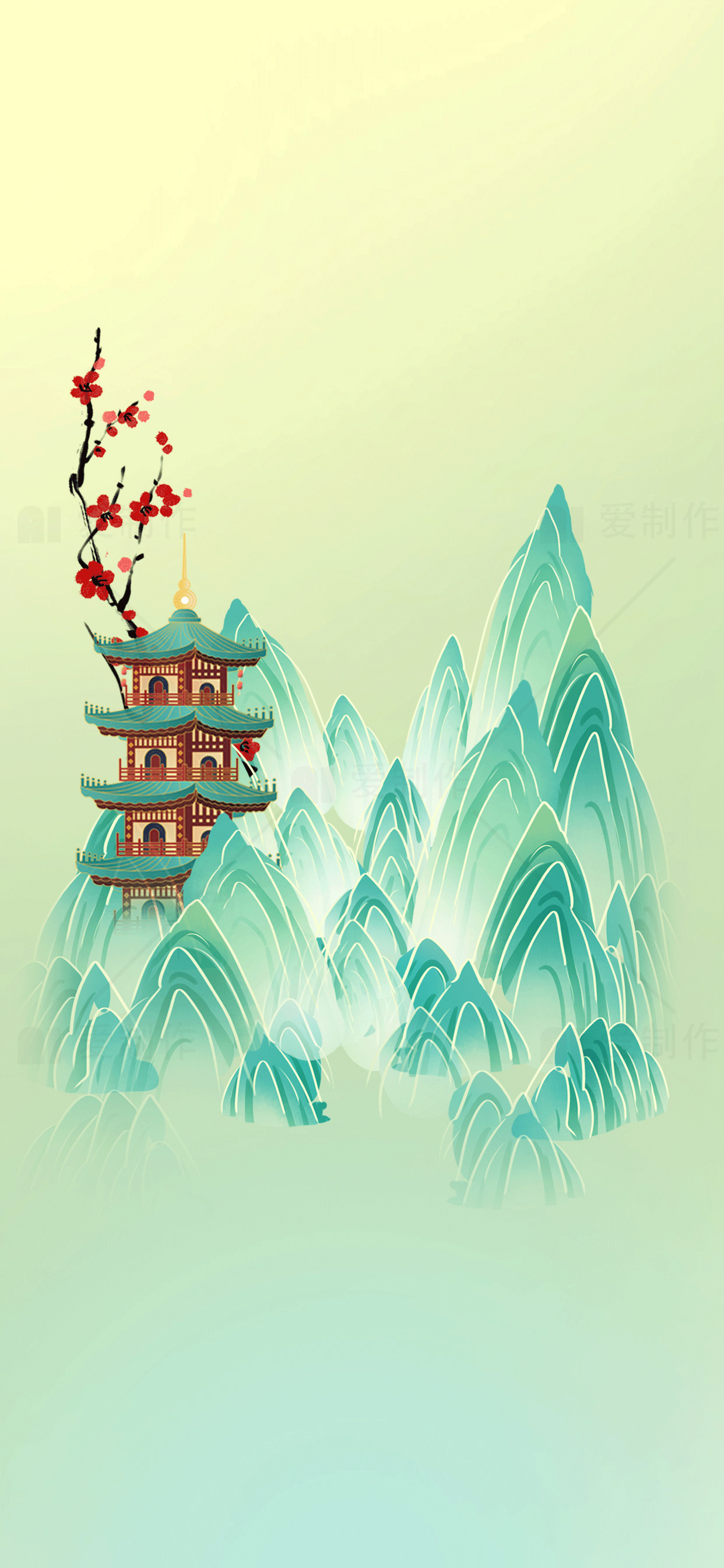 中国传统山水画风格插画素材