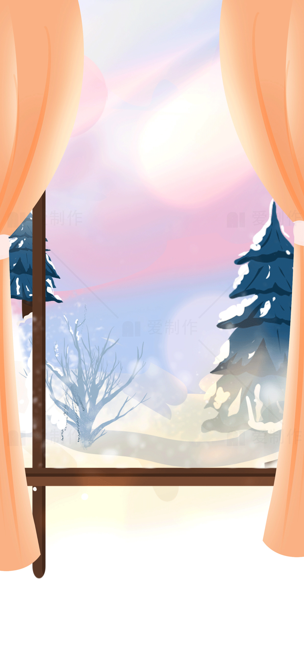 冬季窗外风景插画素材