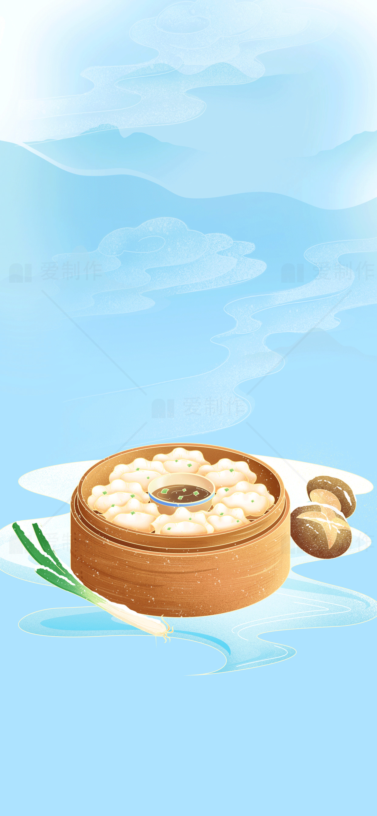 美味小笼包插画：传统中式美食艺术素材