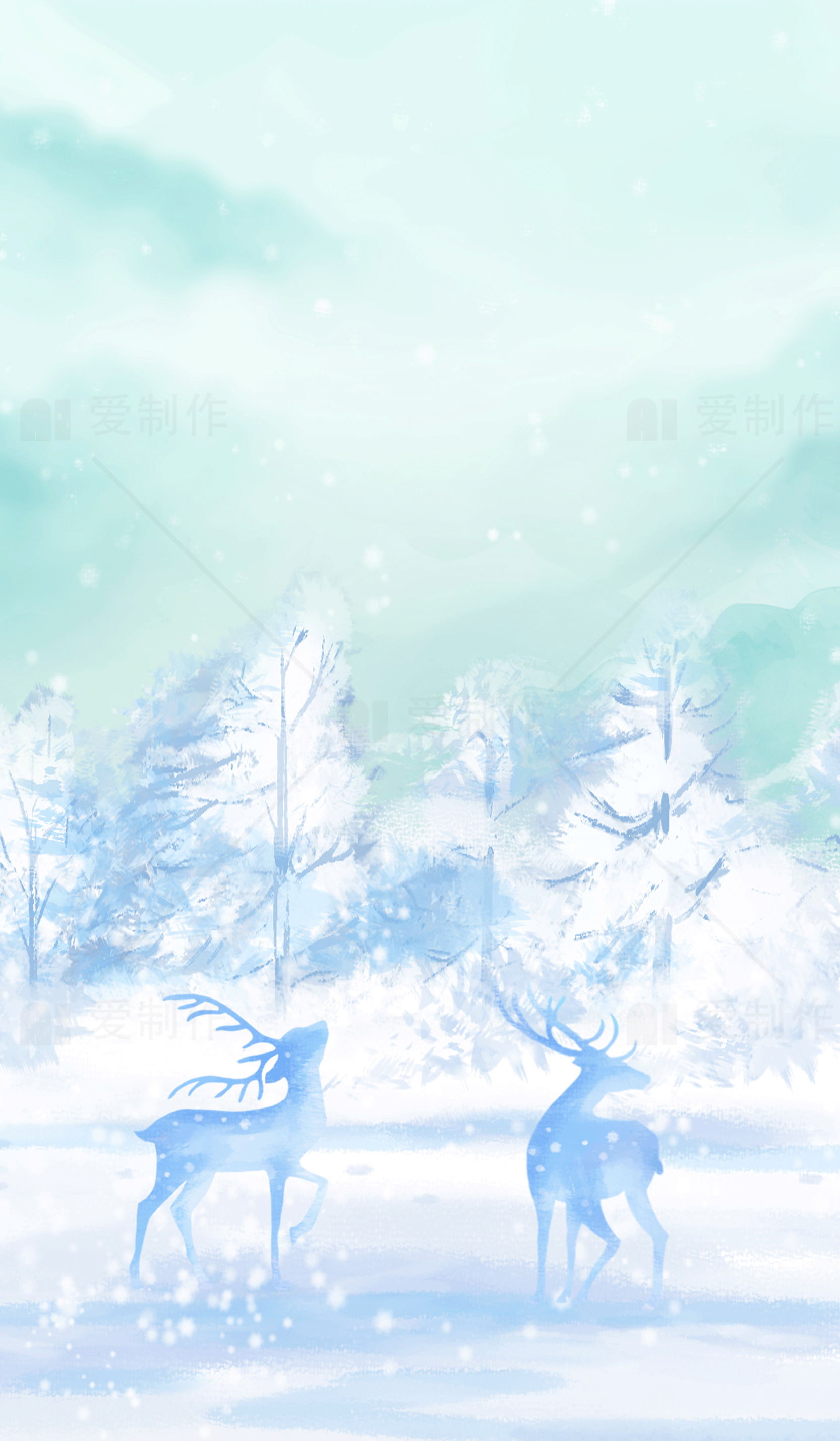 冬季雪景中的麋鹿插画素材