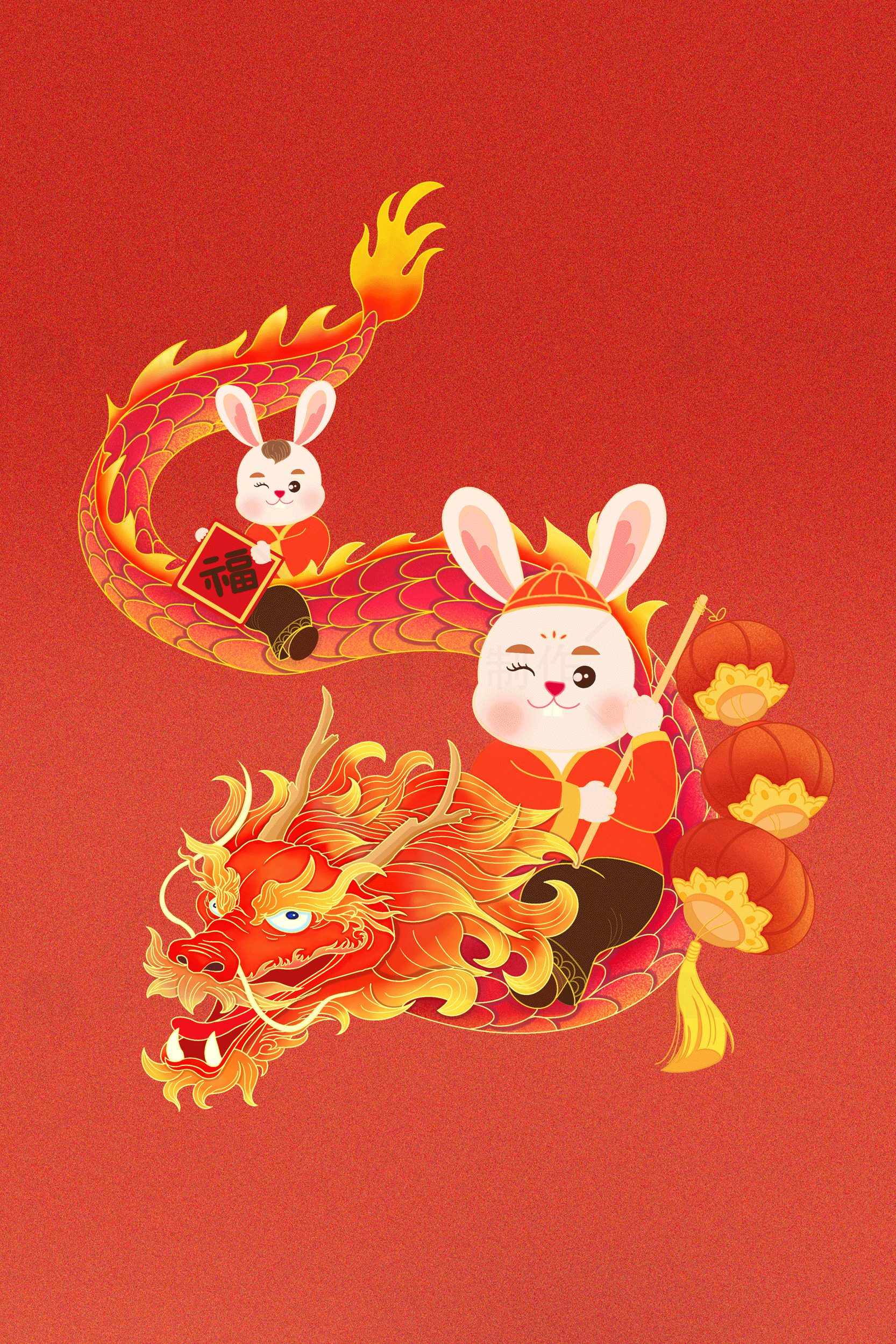 兔年春节龙舞插画素材