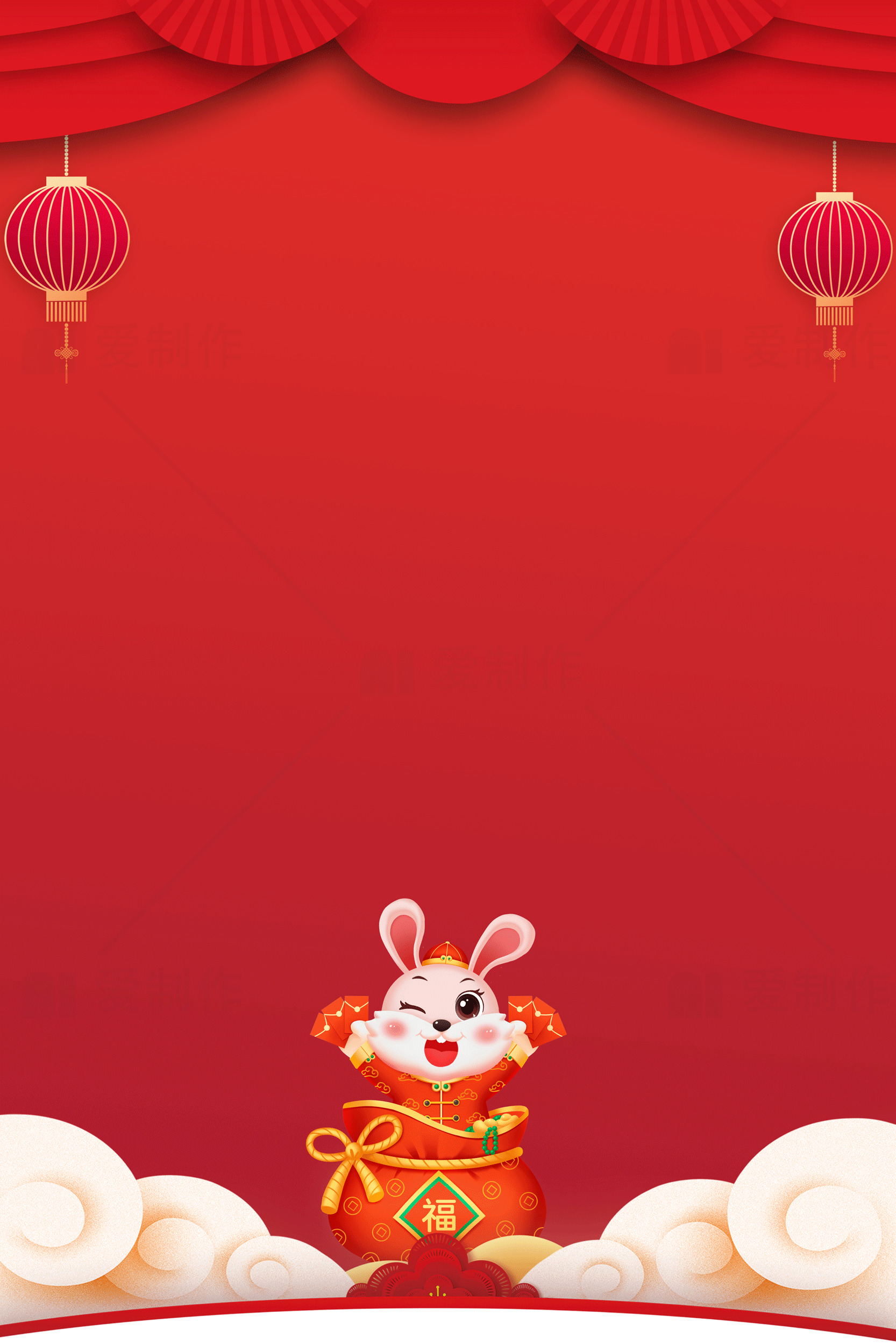 新年兔子主题红色背景设计素材