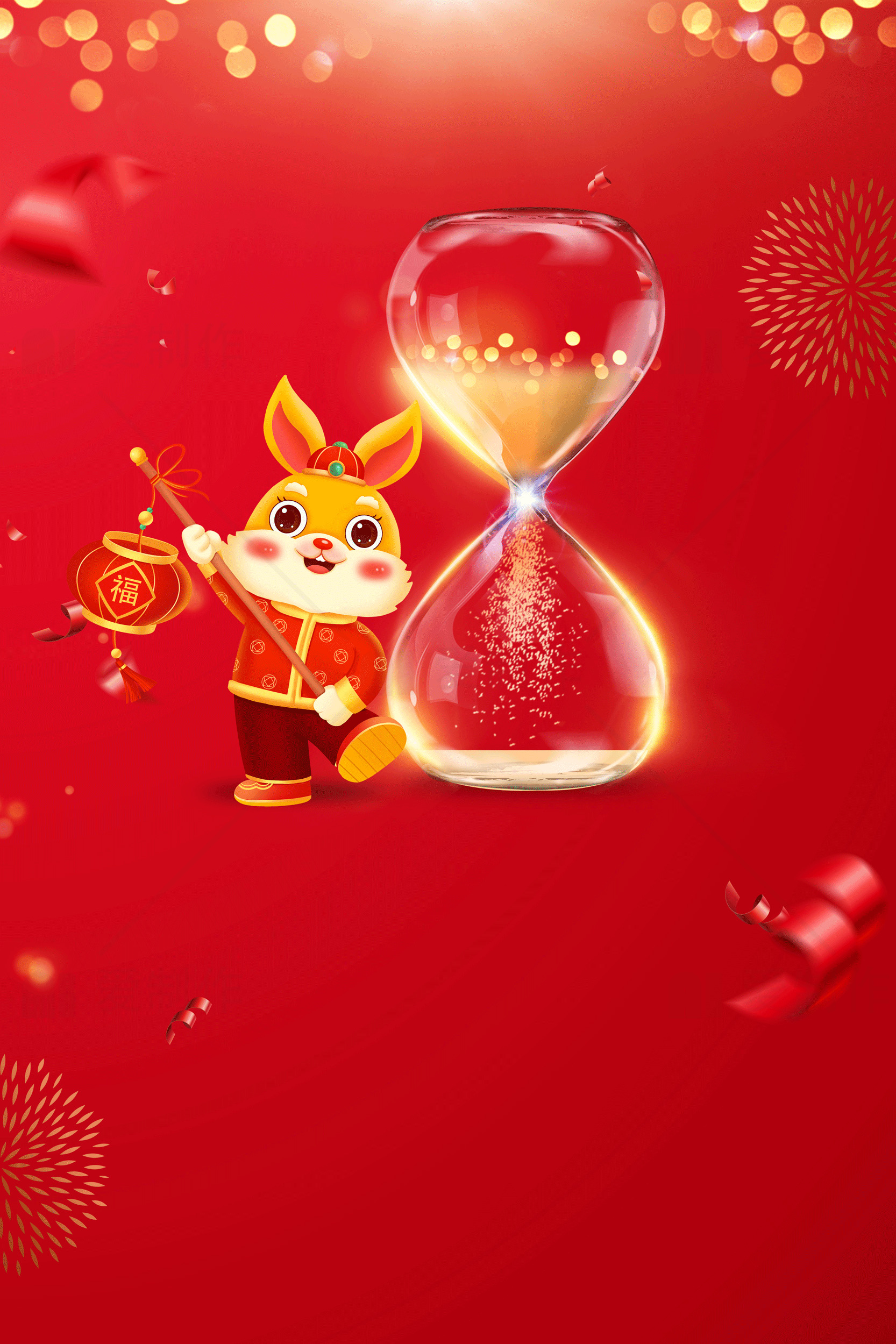 春节兔年倒计时插画设计素材