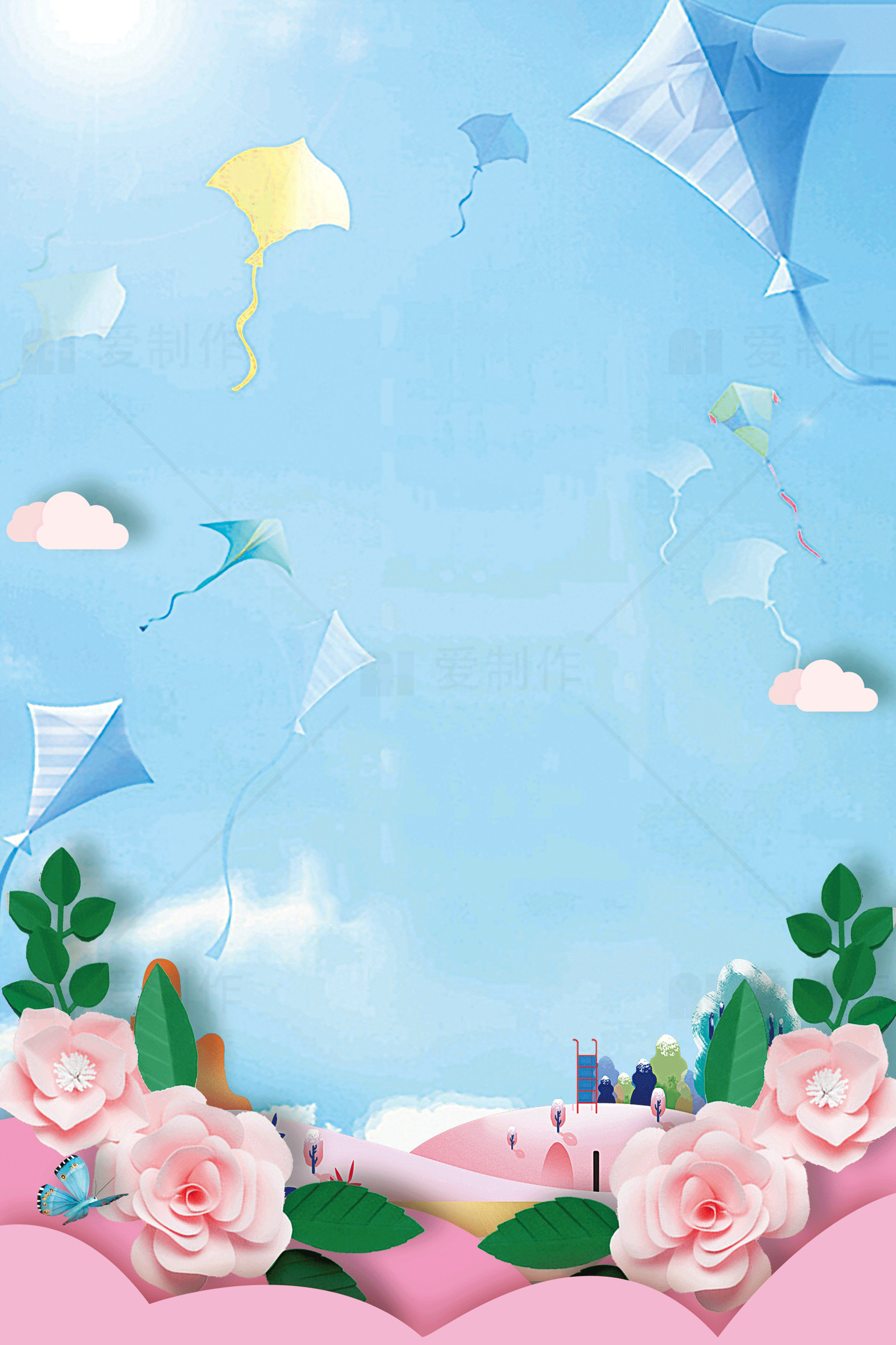 春天放风筝的浪漫场景素材