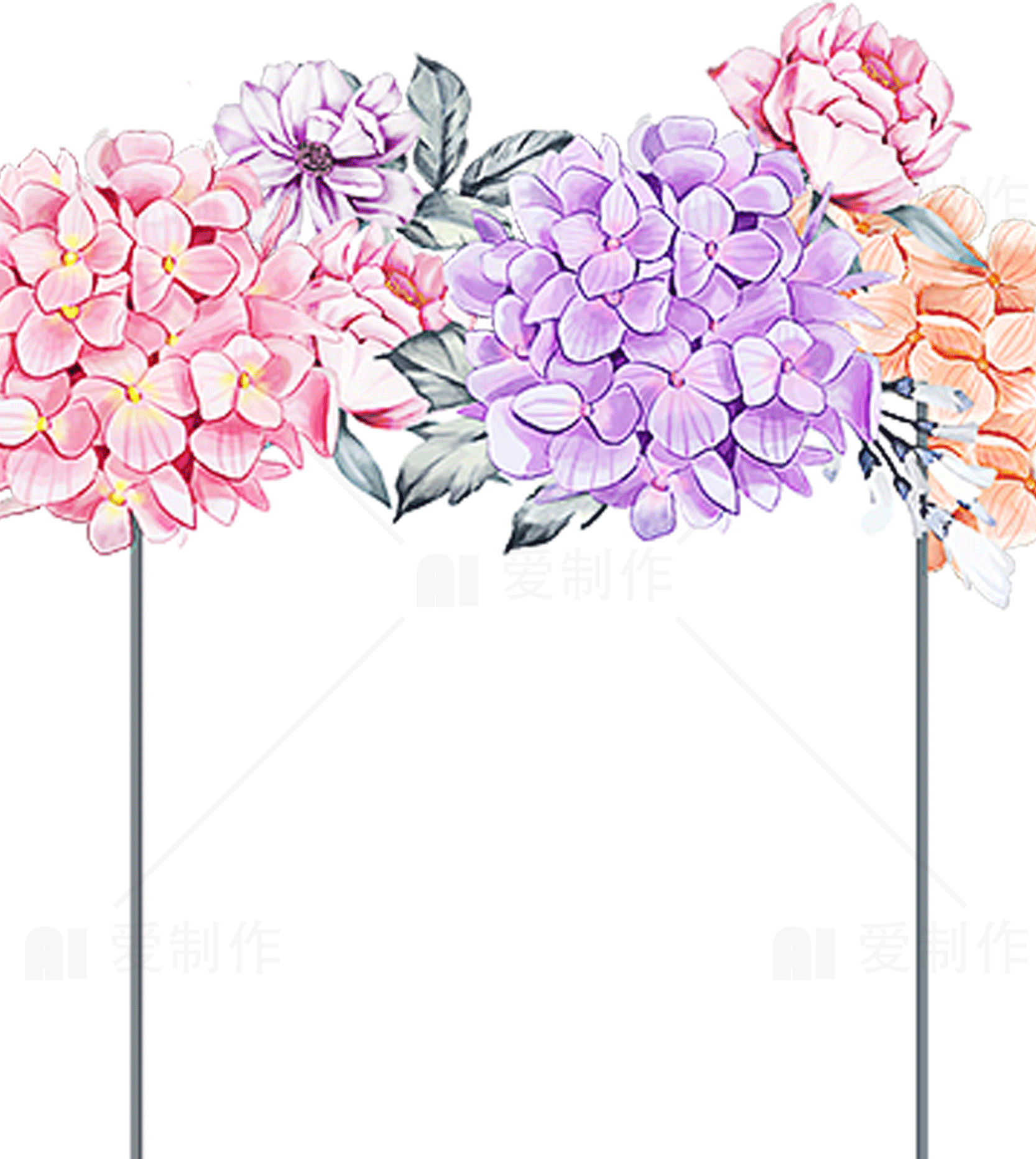 精美花卉边框设计：粉色与紫色的浪漫组合素材