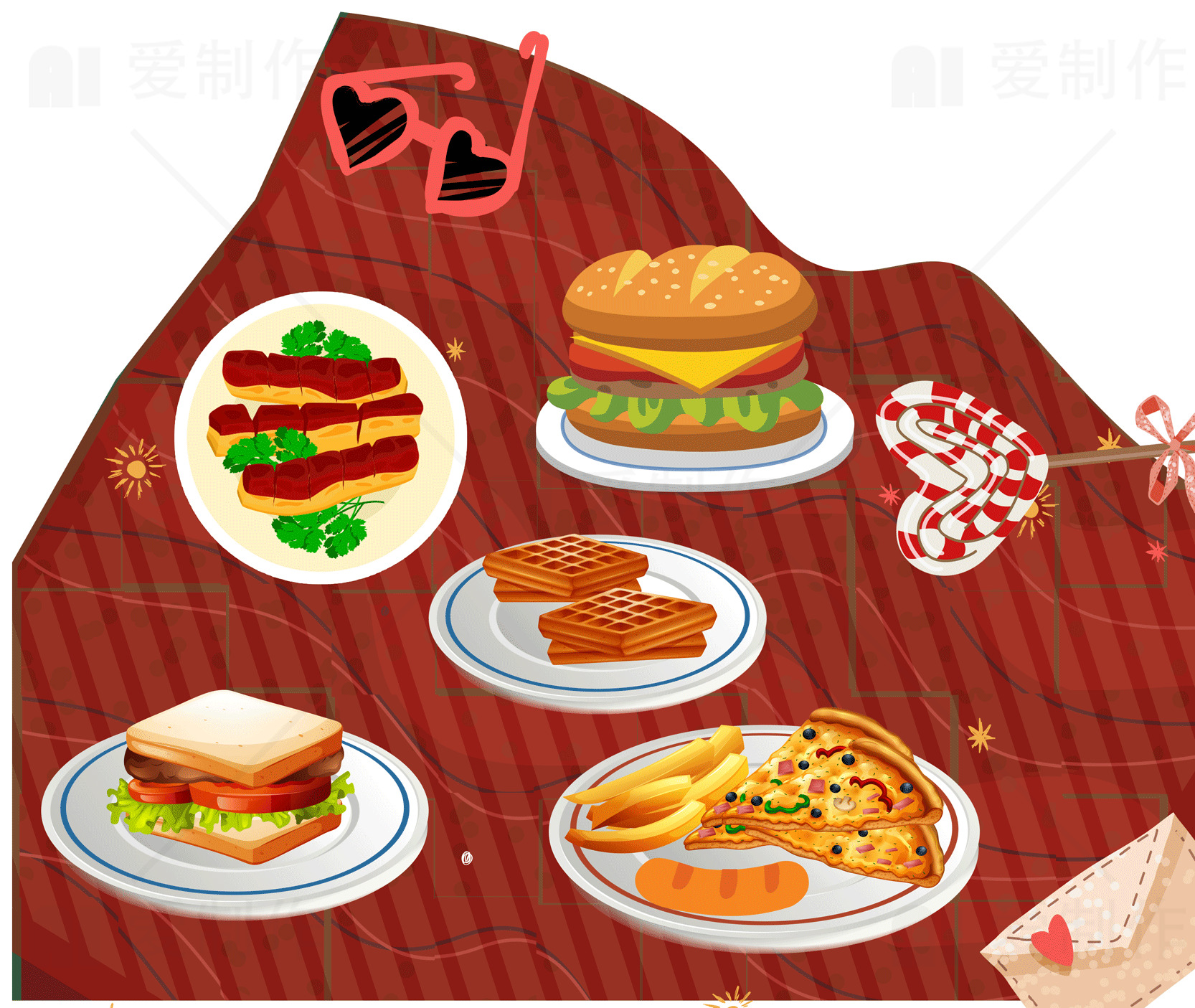 美味野餐食物插画设计素材