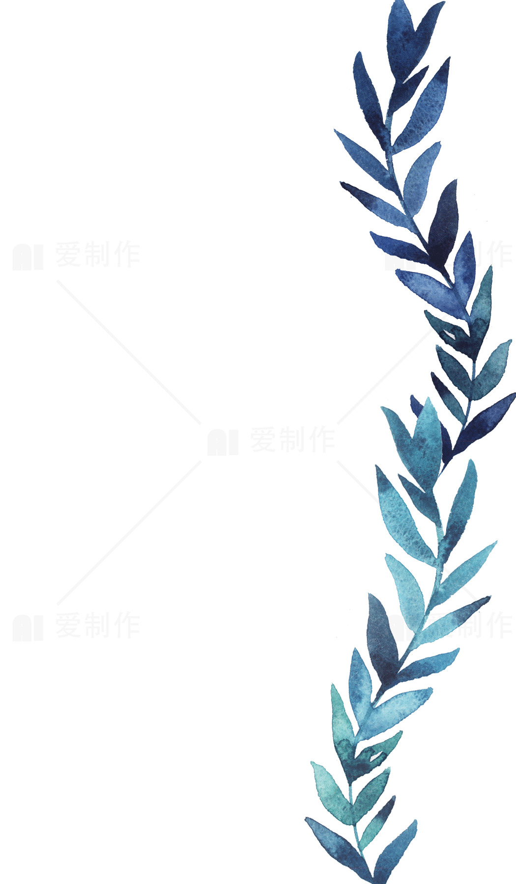 蓝色水彩叶子插画设计素材