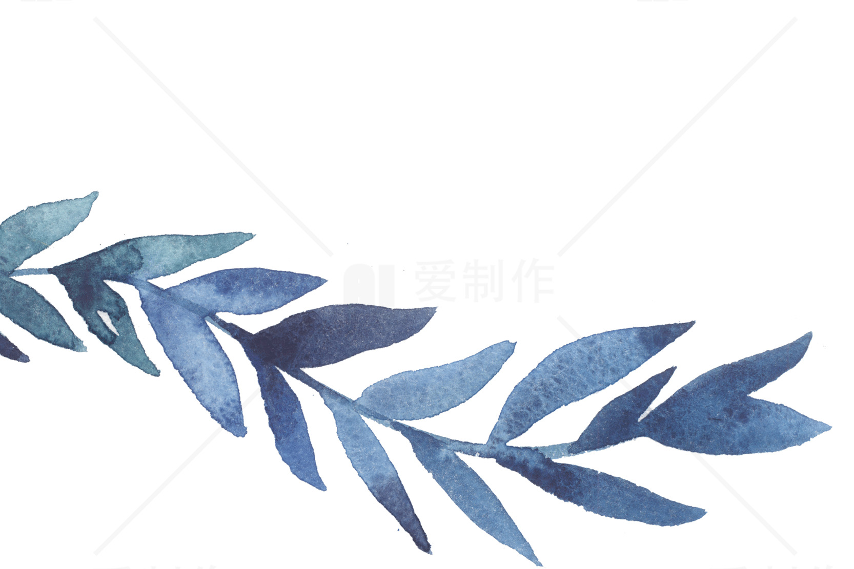 蓝色水彩叶子插画设计素材