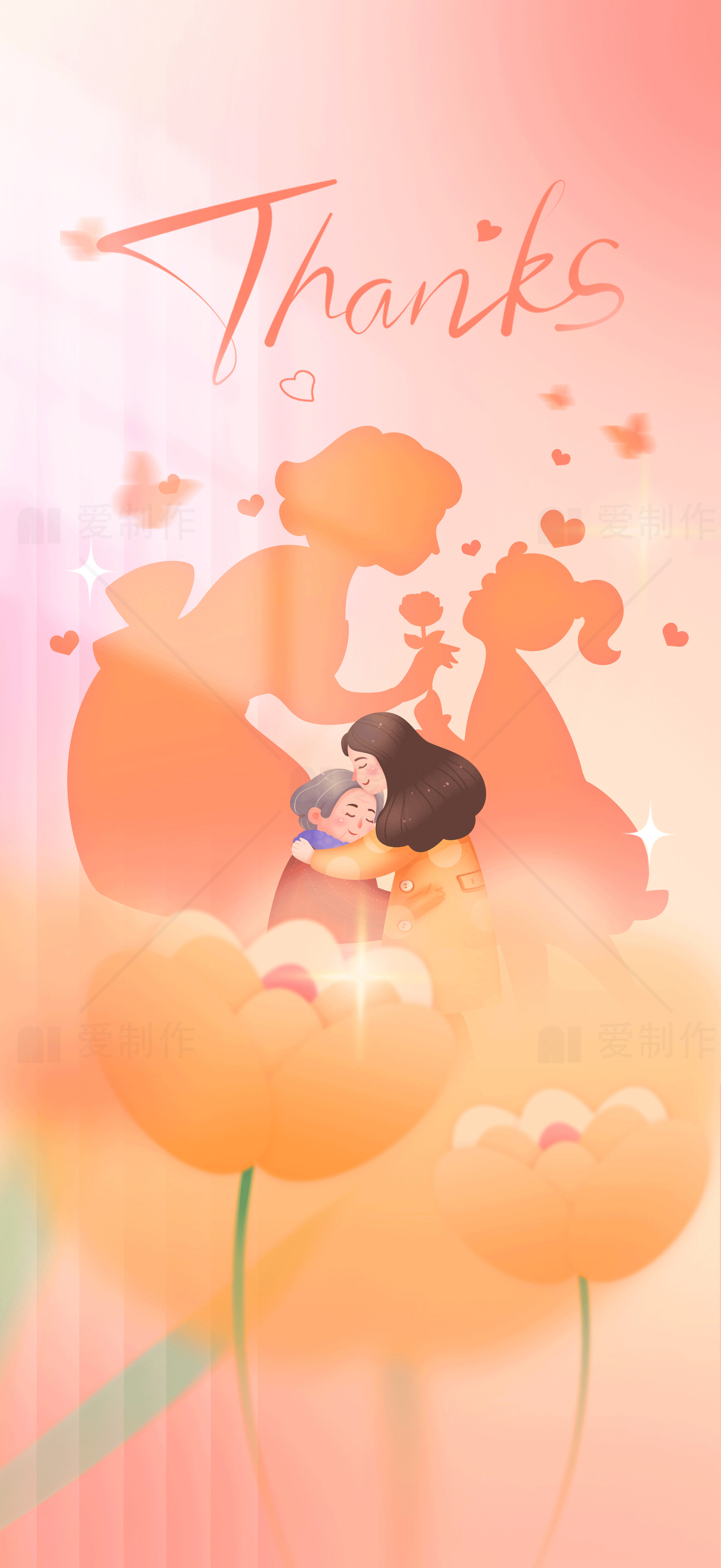 感恩节温馨插画：家庭团聚与感恩素材