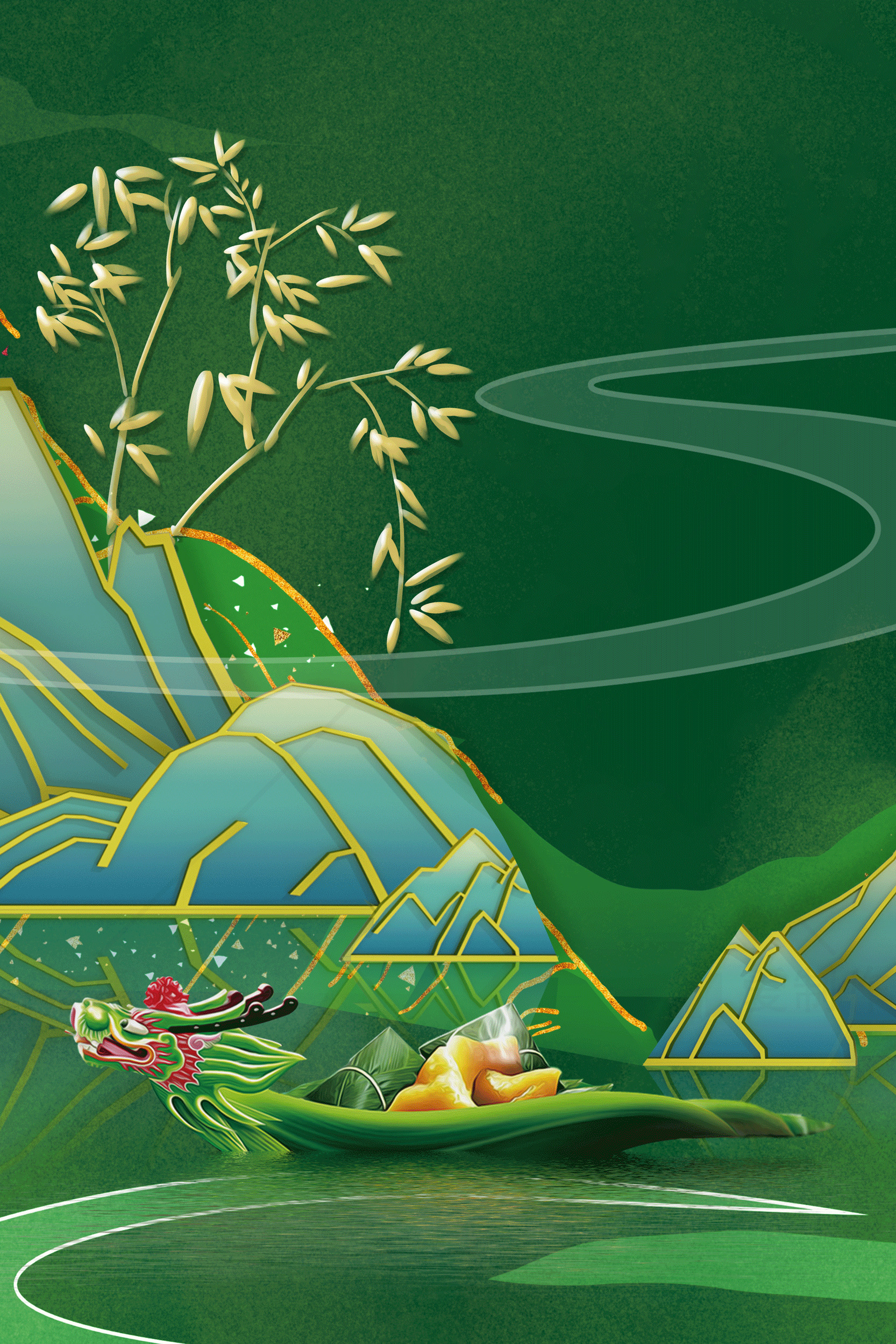 端午节传统文化插画：粽子与龙舟素材