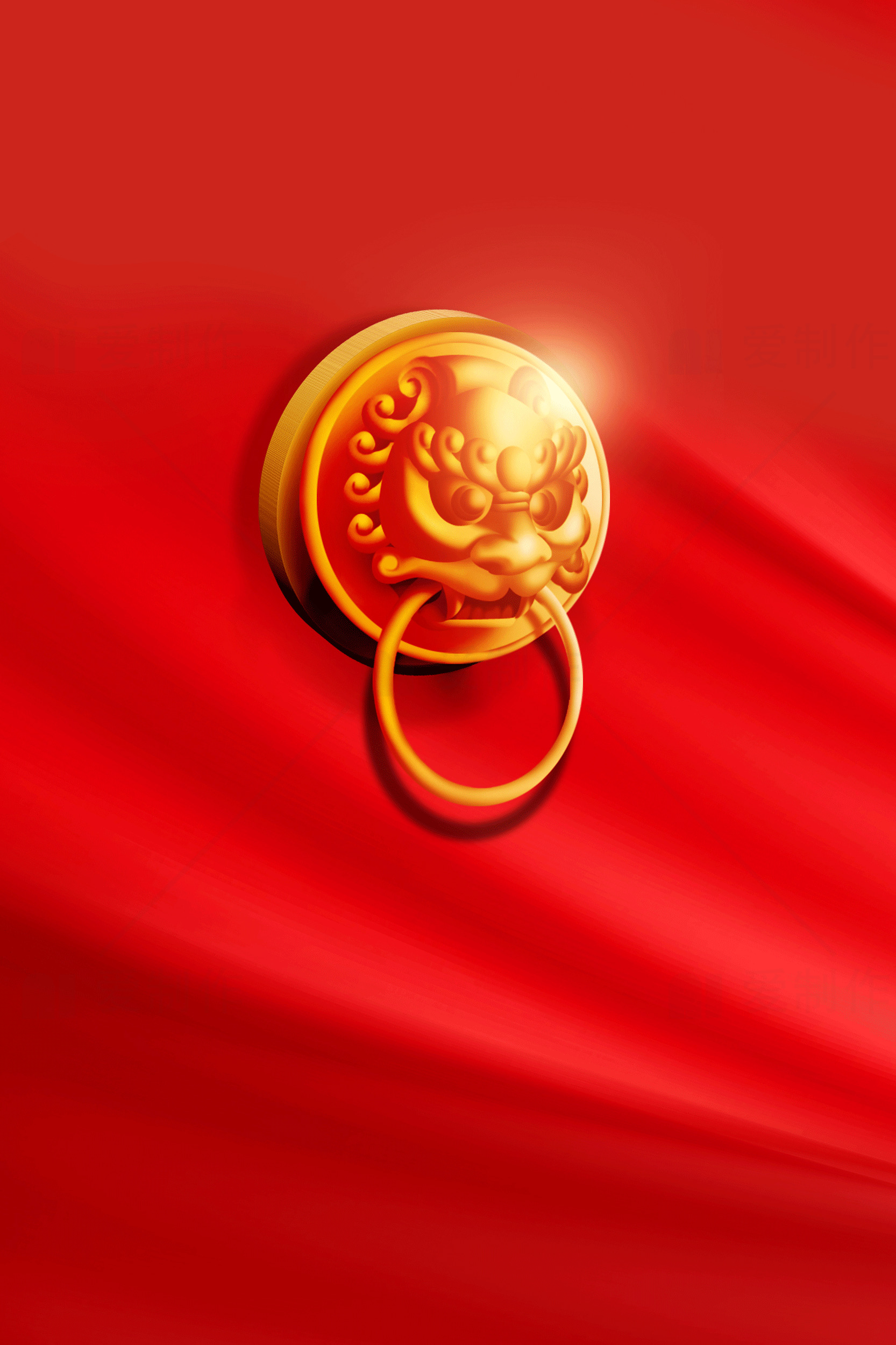 中国传统门环与红色背景素材