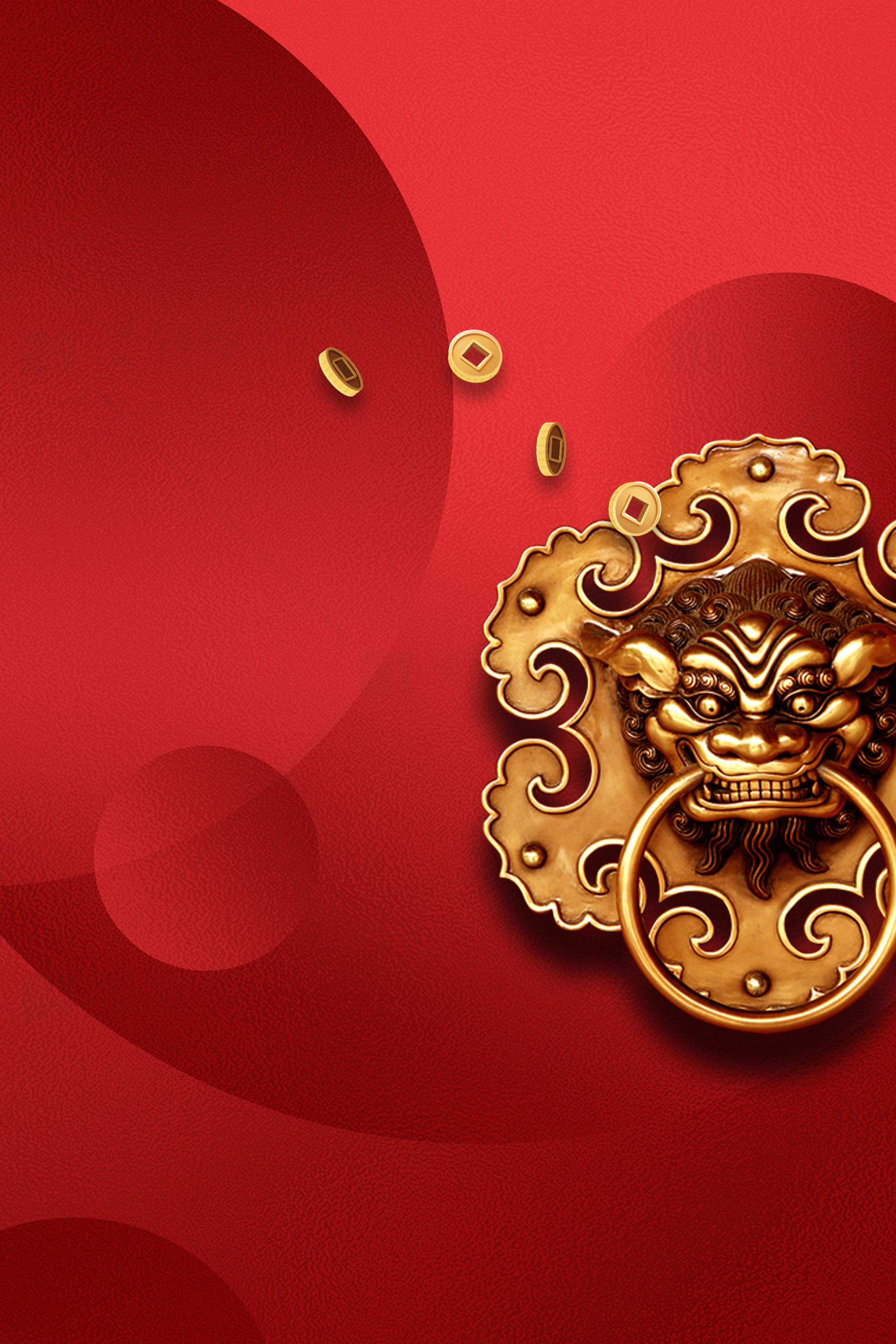 中国传统红色背景与金色门环设计素材
