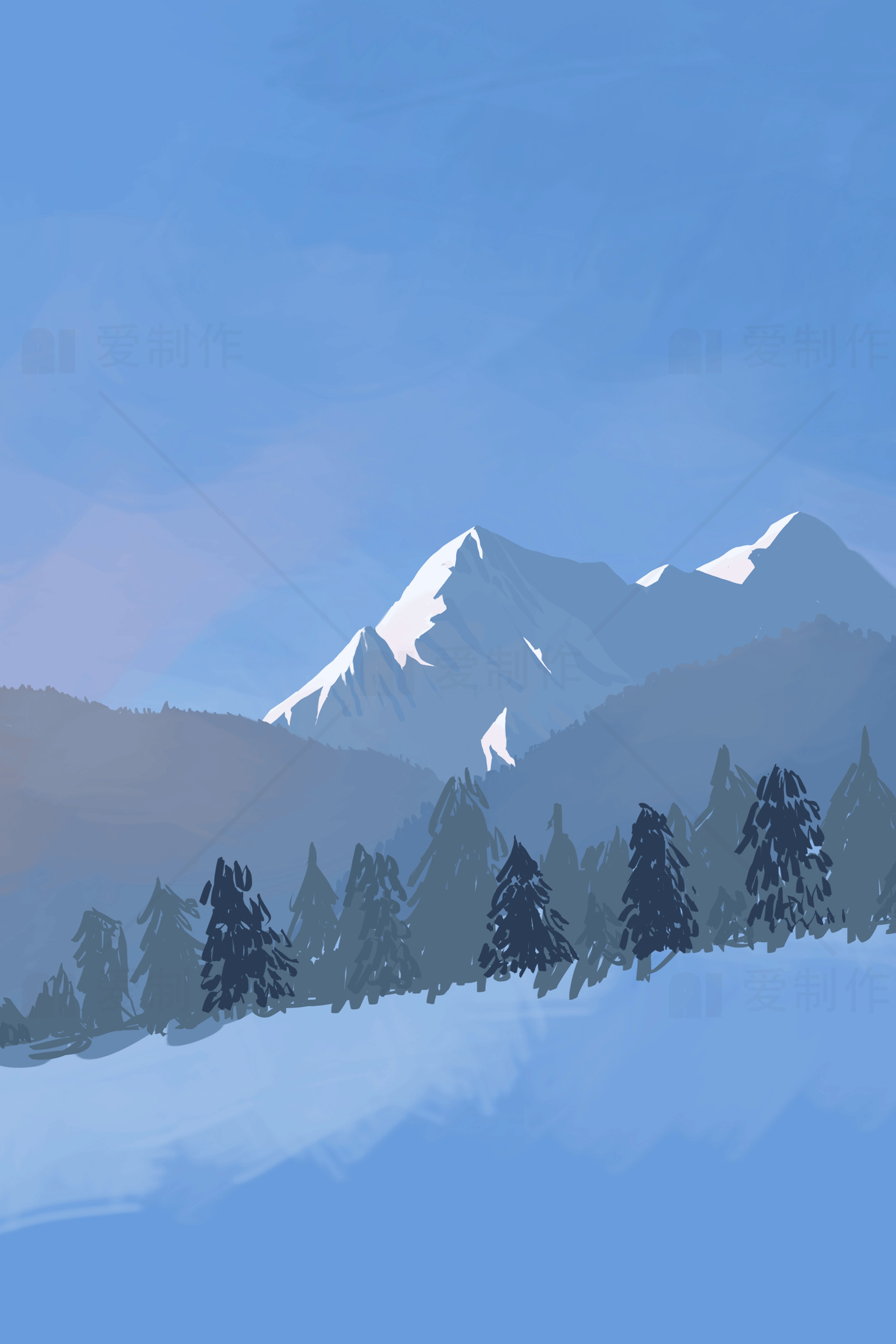 冬季山脉风景插画素材
