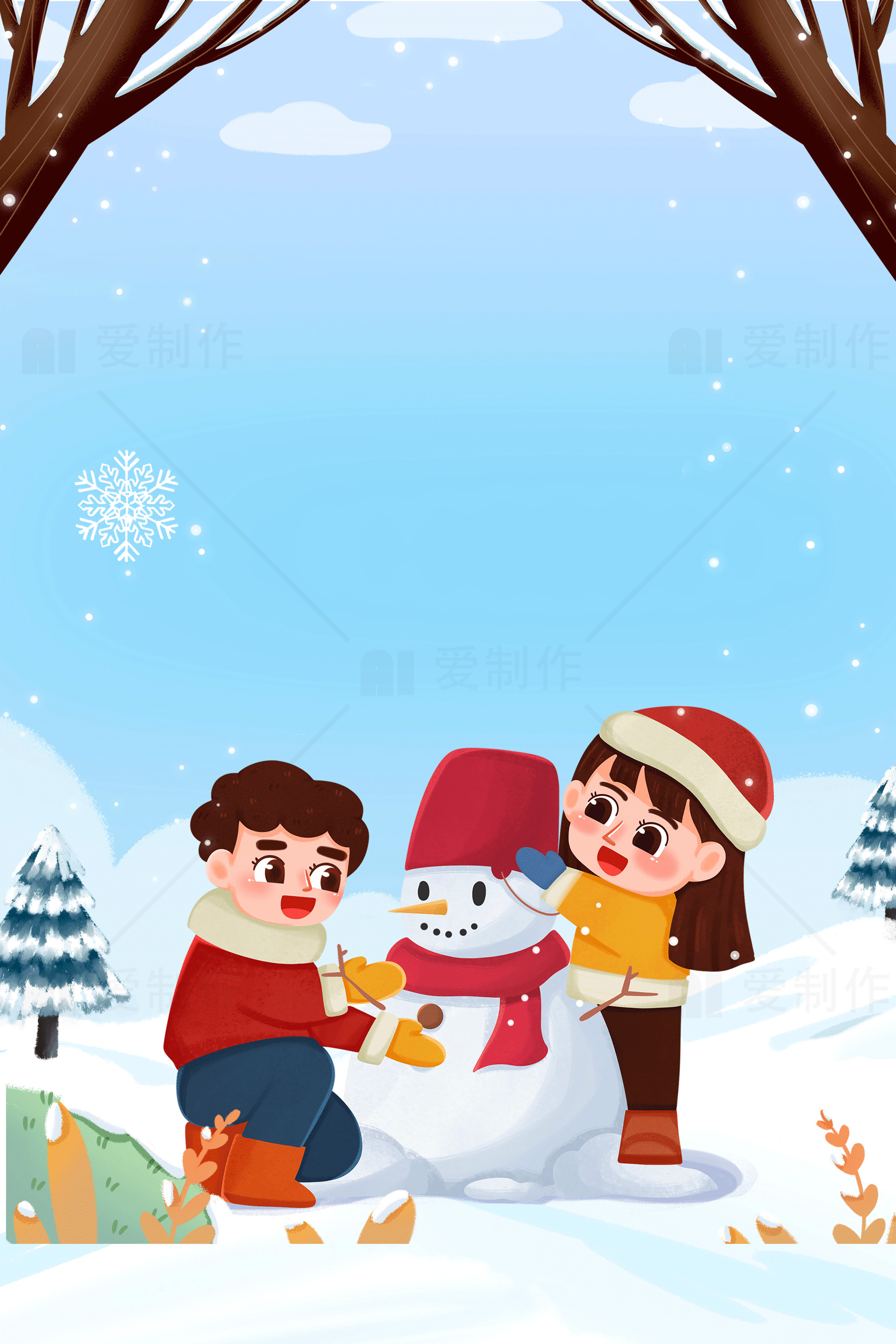 冬季雪人乐趣：孩子们的雪地冒险素材