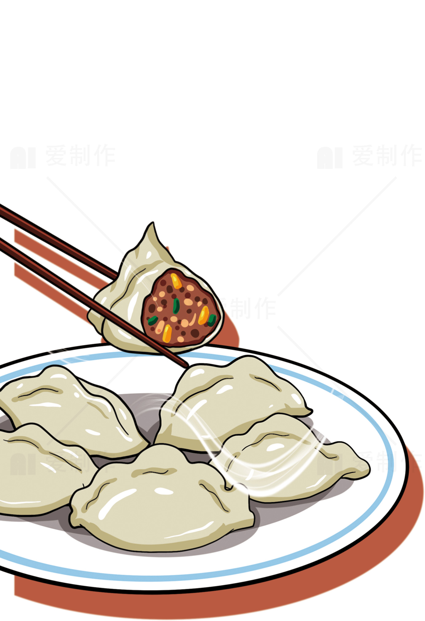 美味饺子插画：传统中式美食素材