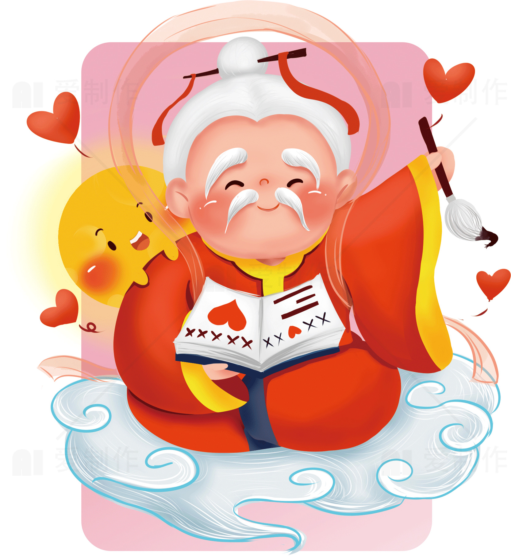 可爱月老插画：爱情与祝福素材