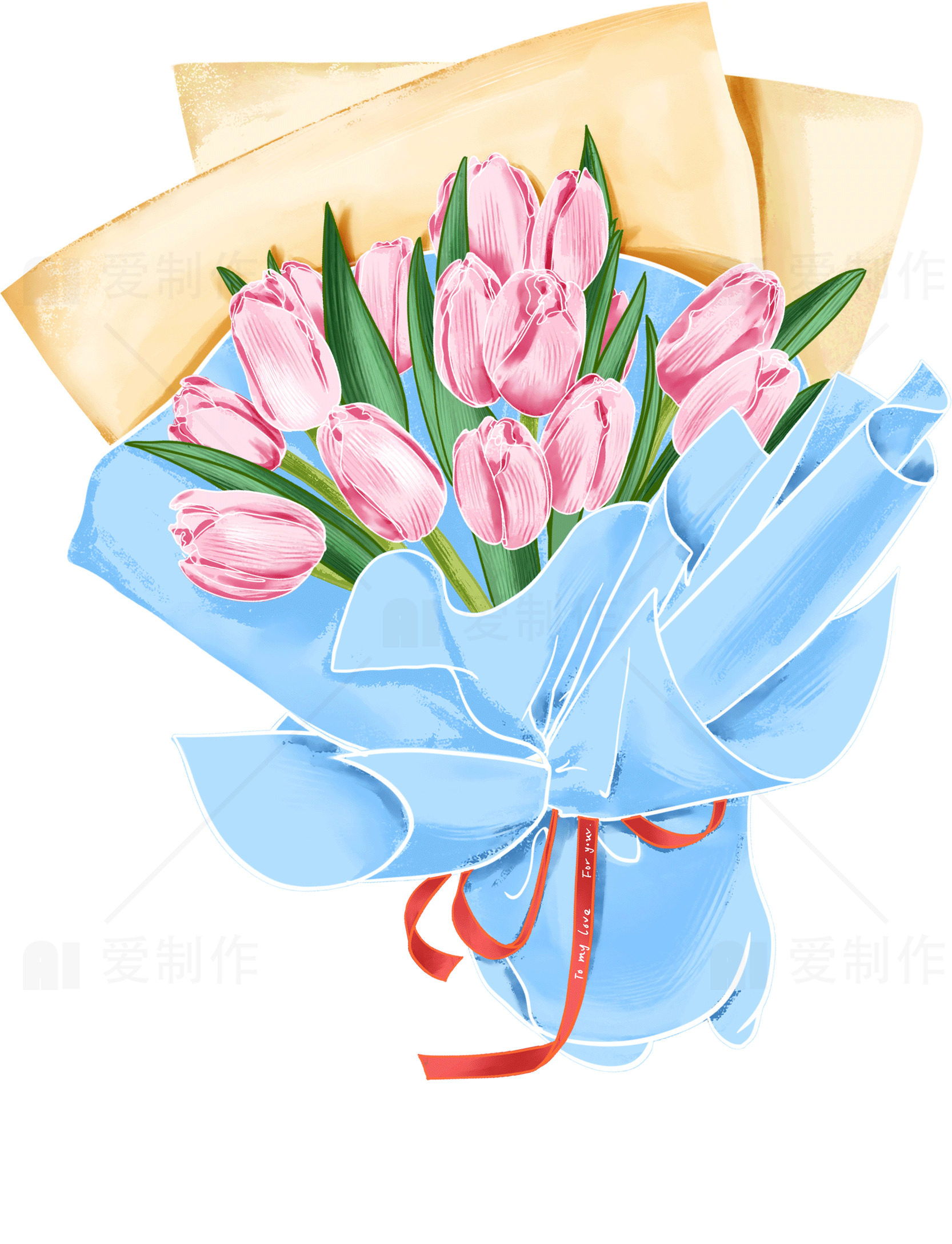 粉色郁金香花束插画素材