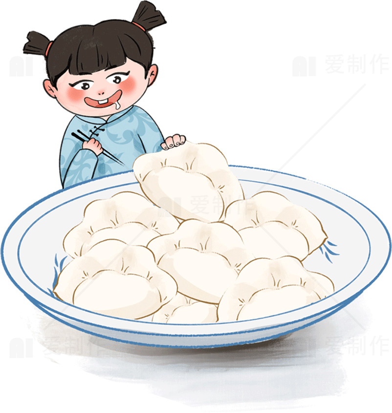 传统美食：孩子与饺子的温馨时光素材