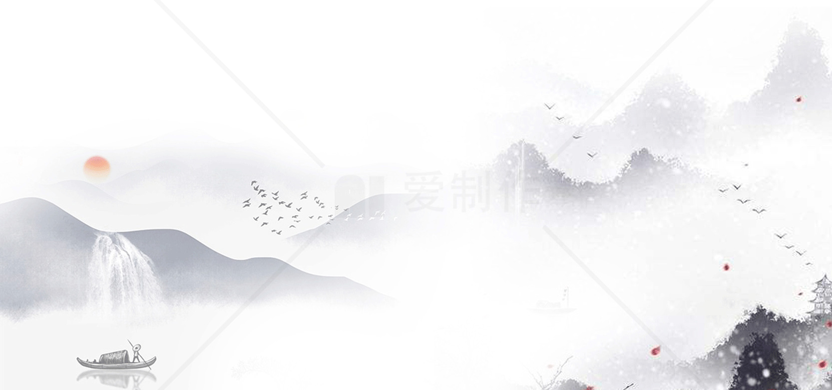 中国水墨山水画：宁静的自然风光素材
