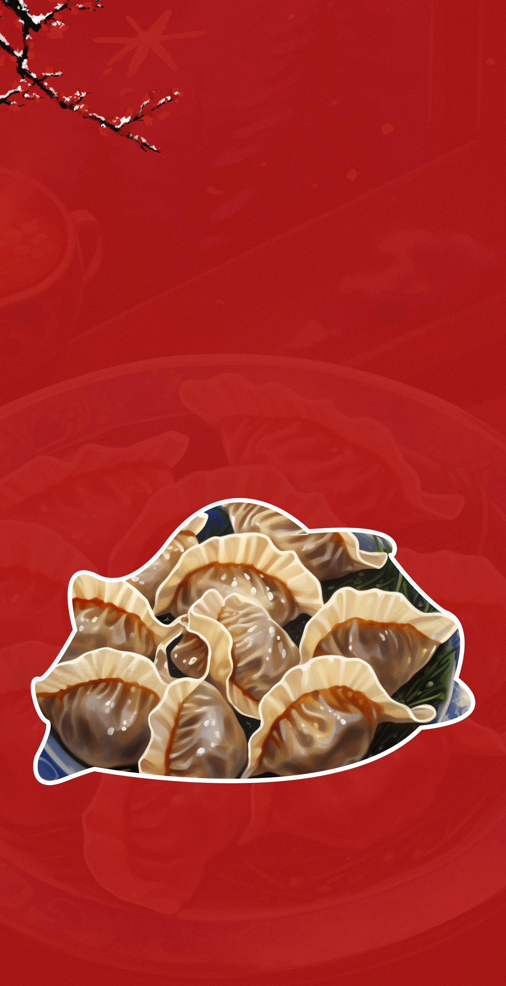 美味饺子与红色背景的完美搭配素材
