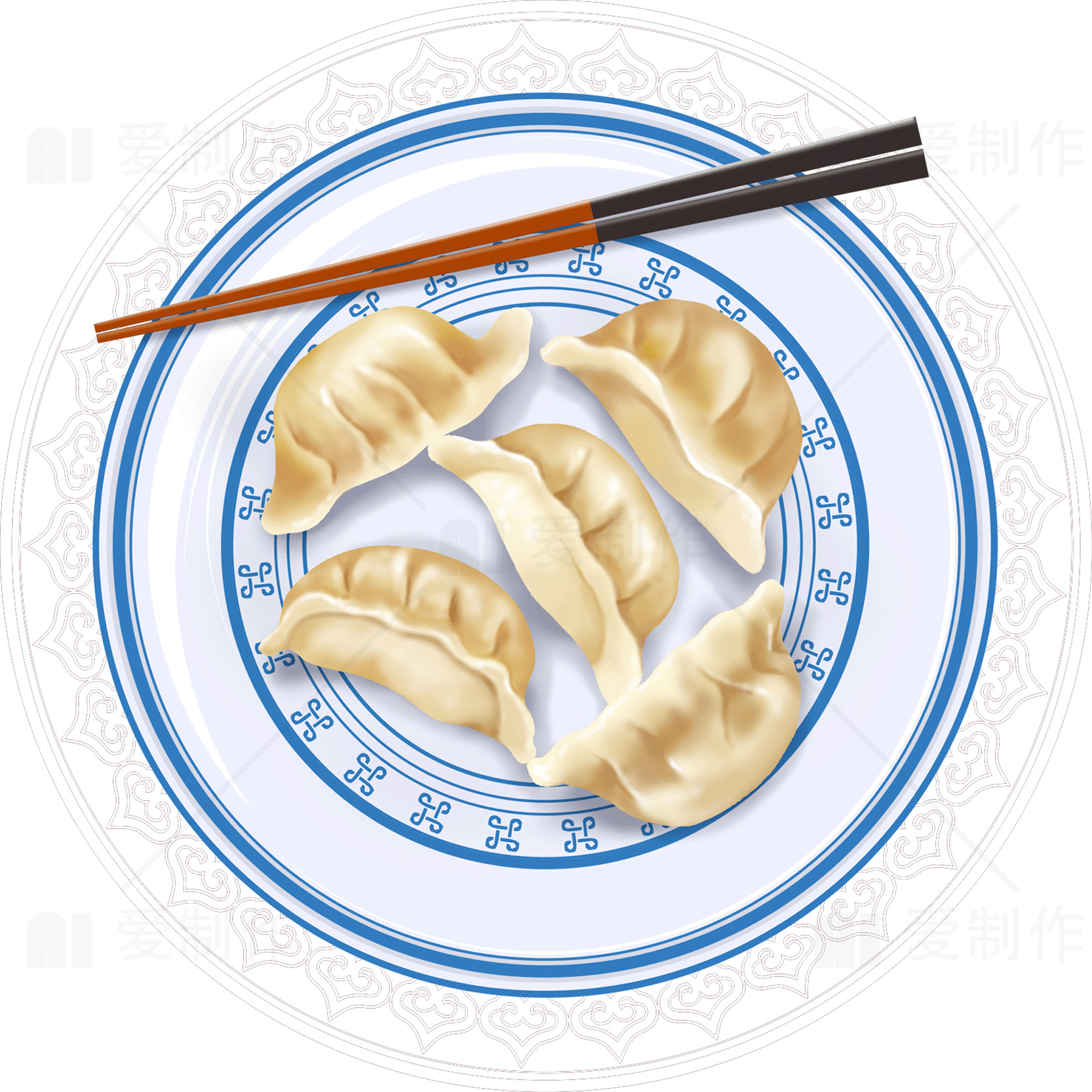 美味饺子与传统餐具的完美搭配素材