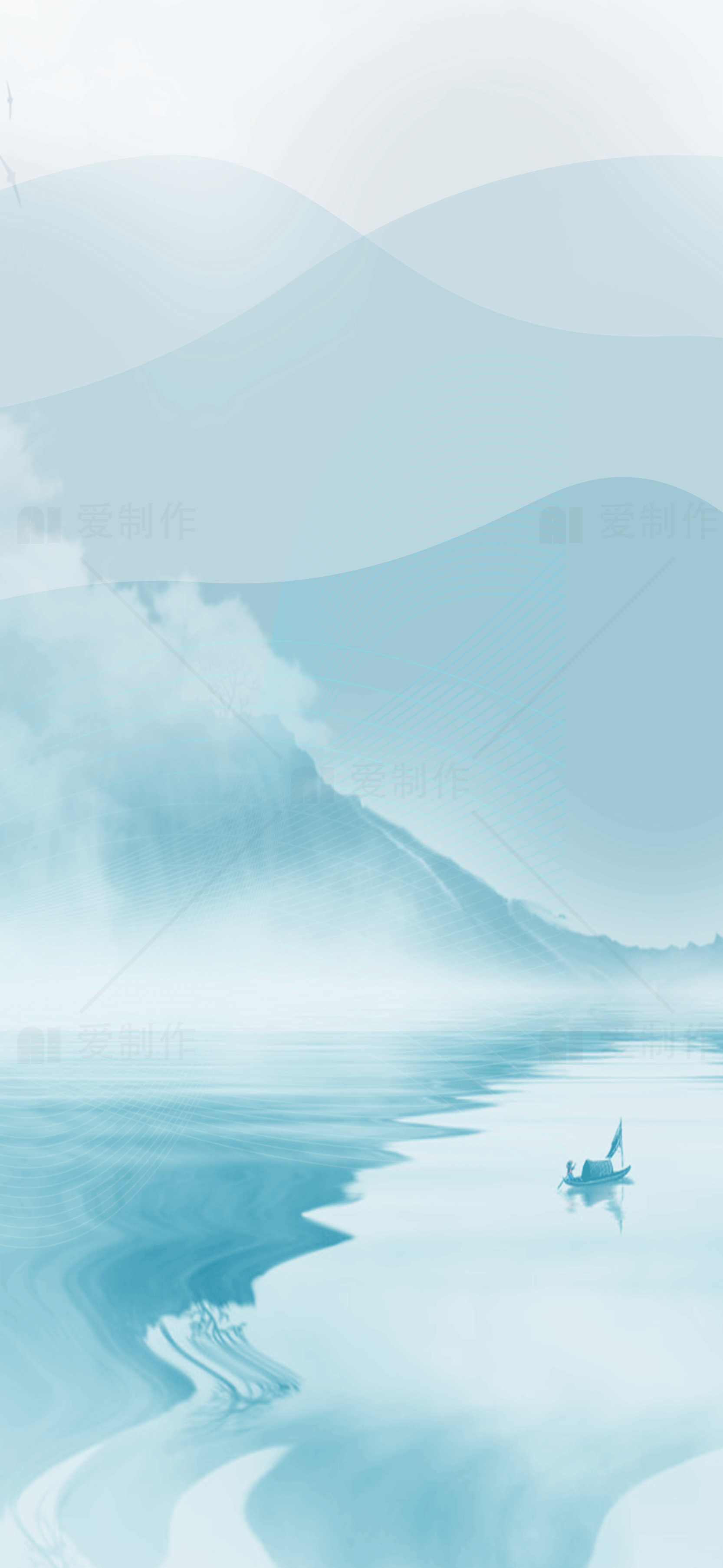 宁静的山水风景插画素材