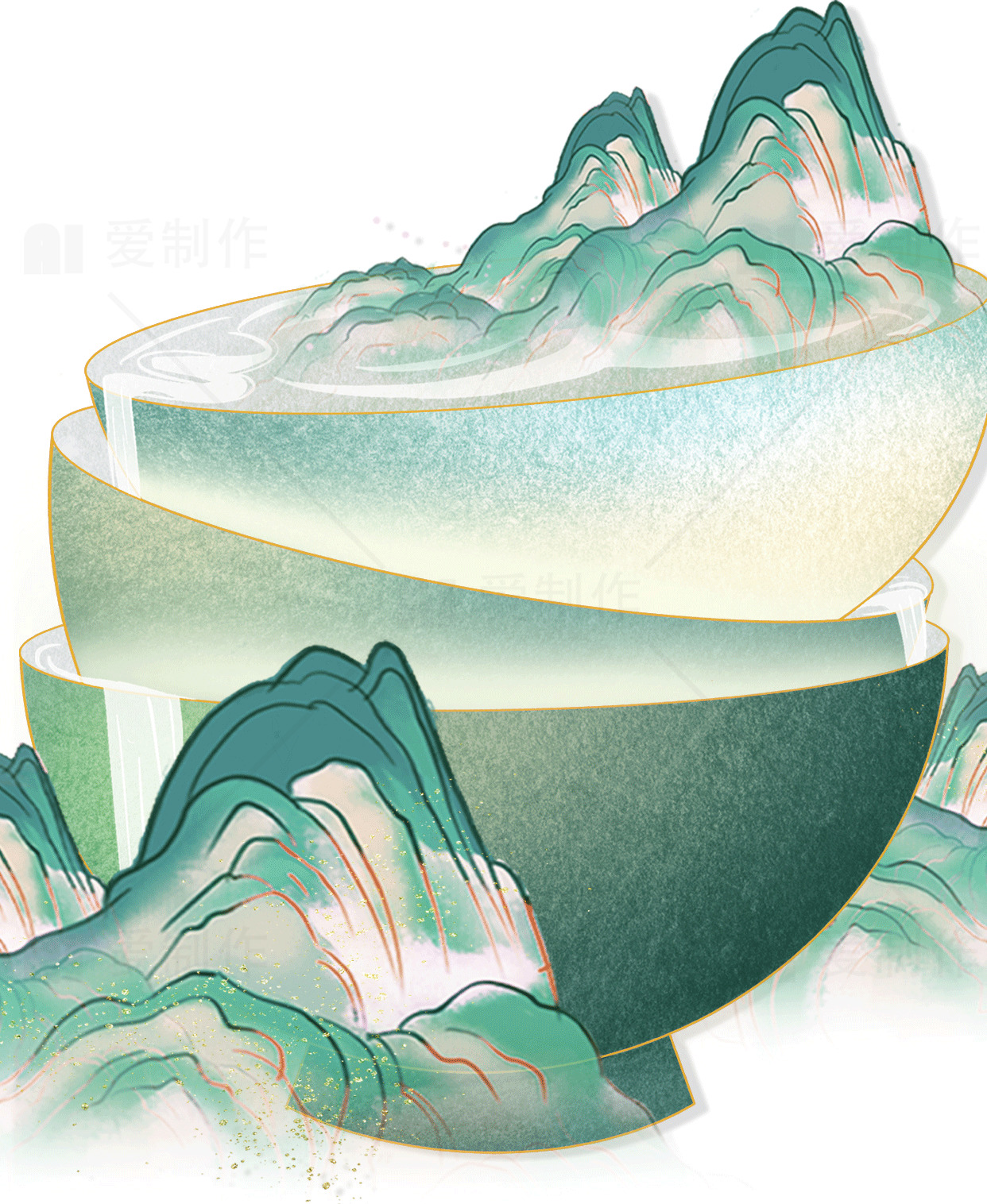 山水画风格的现代艺术插画素材