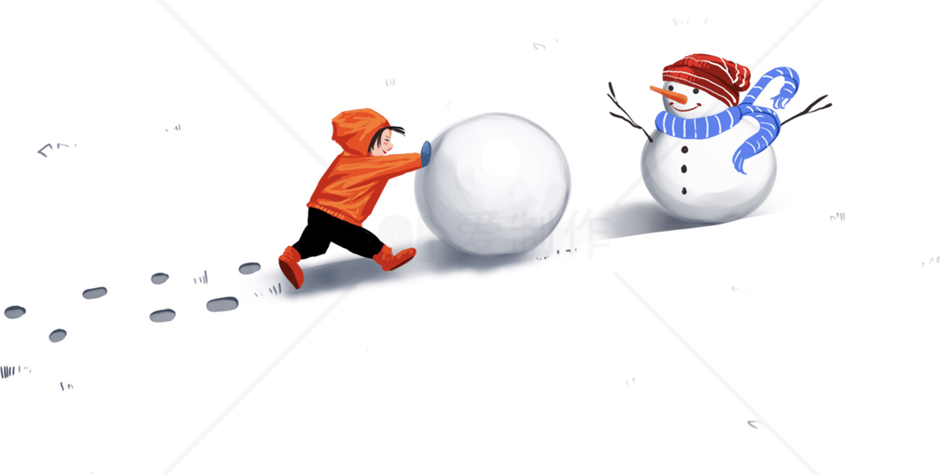 冬季乐趣：孩子堆雪人的欢乐时光素材