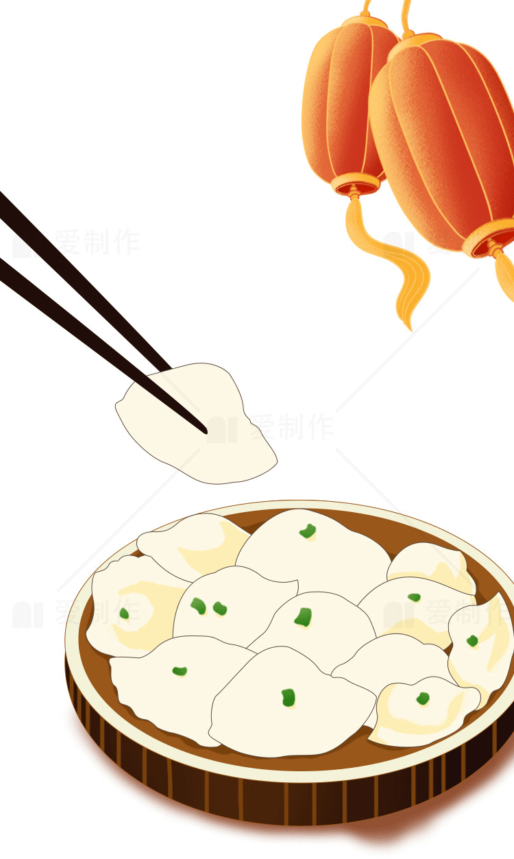 传统中式饺子与红灯笼插画设计素材