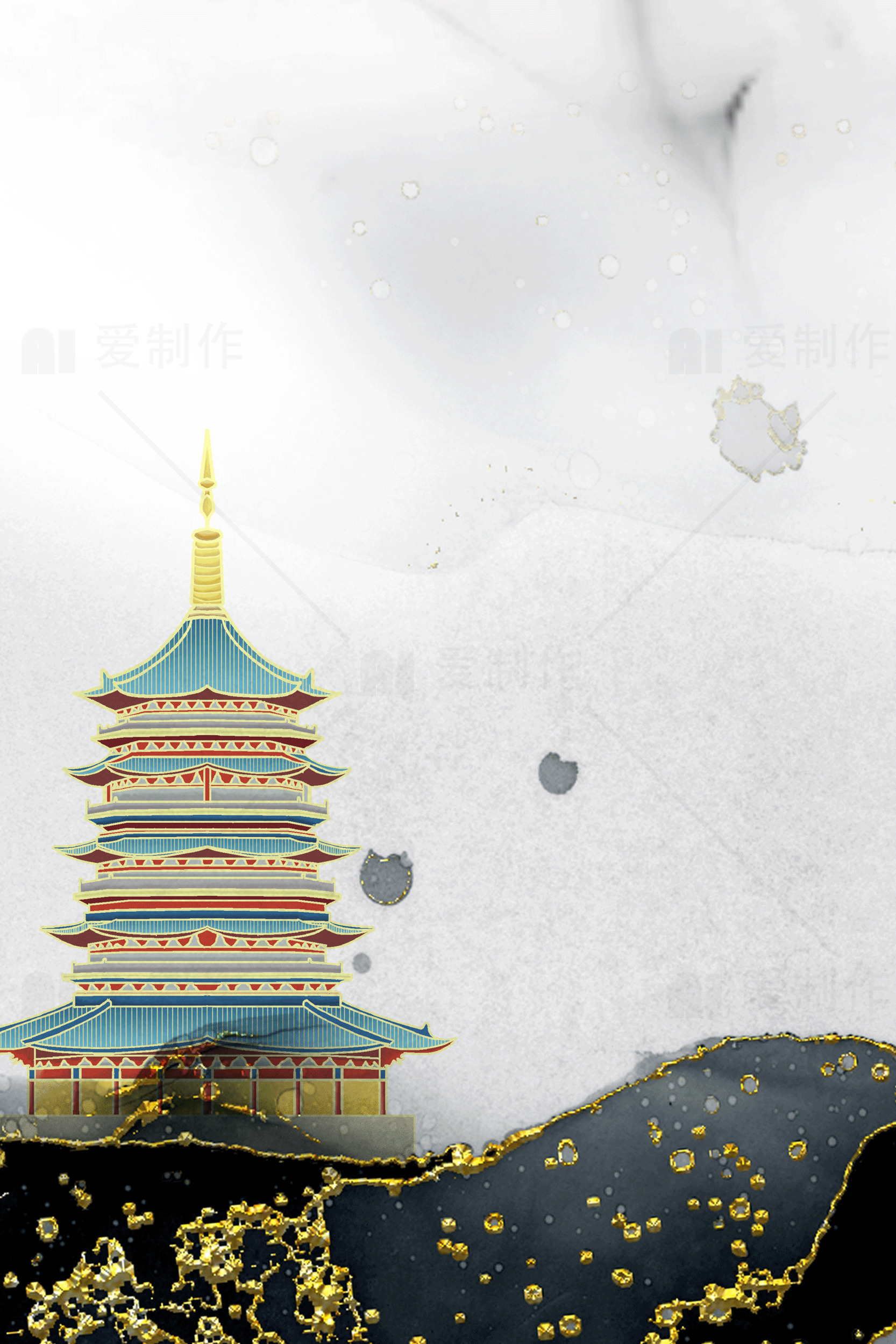 东方古建筑艺术插画素材