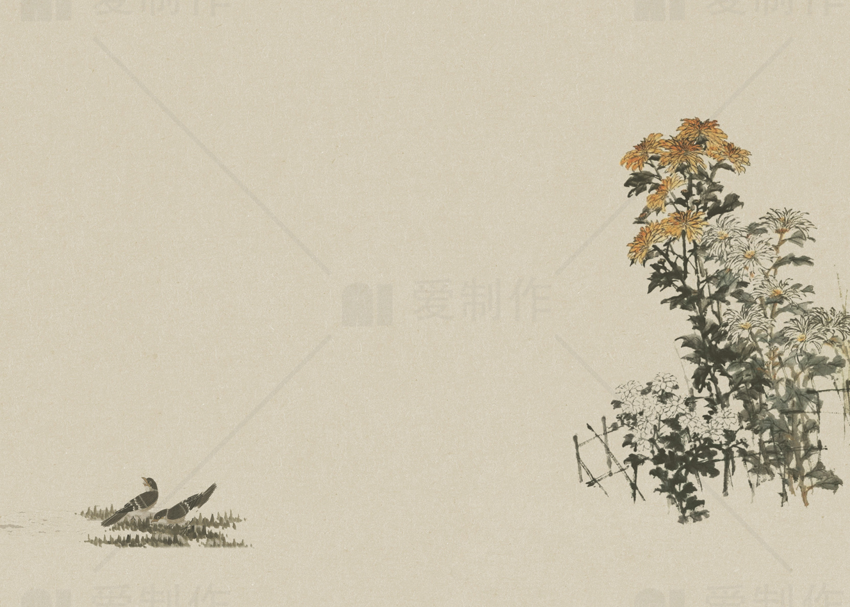 中国传统水墨画：花鸟图素材