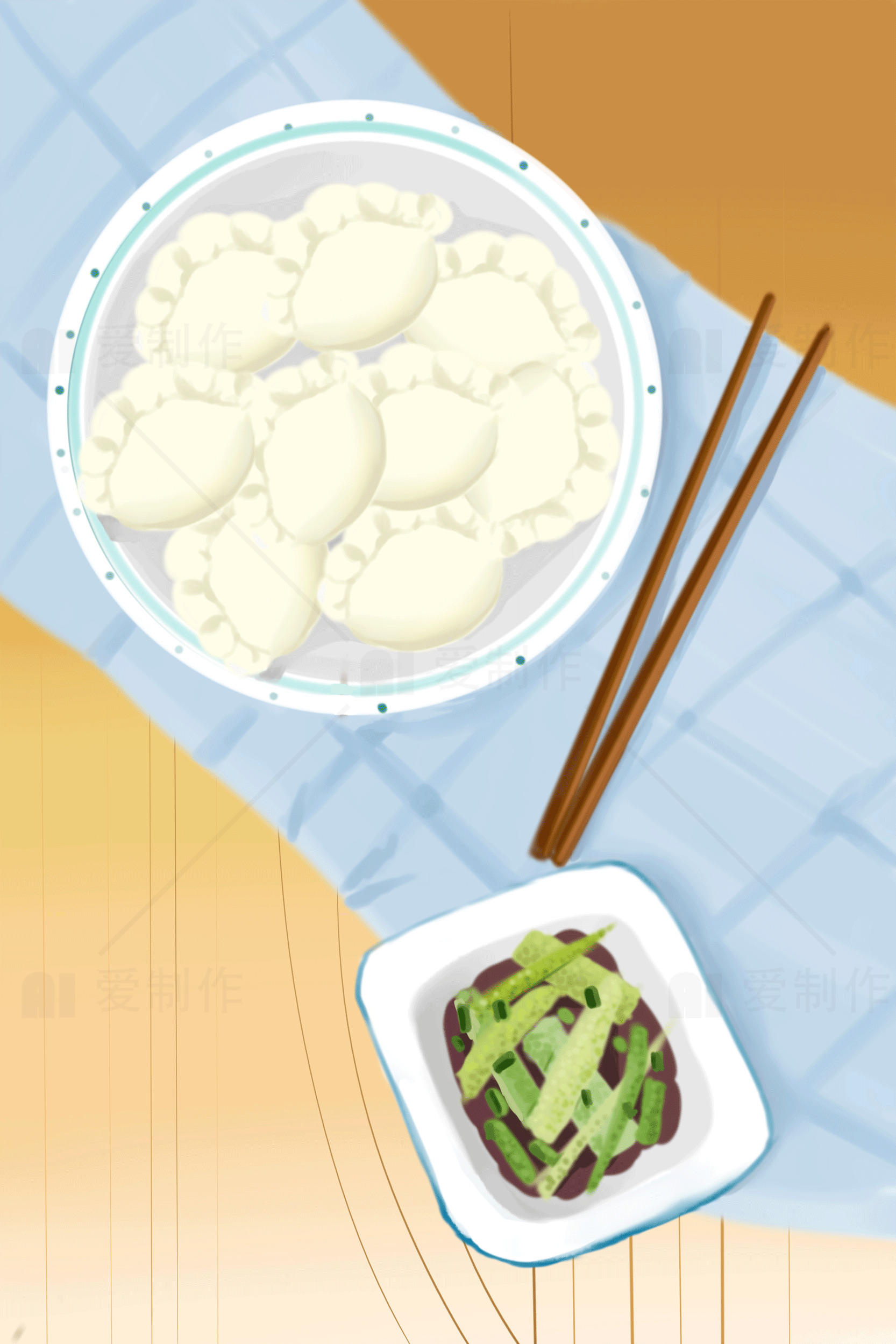 美味水饺与清爽凉菜的完美搭配素材