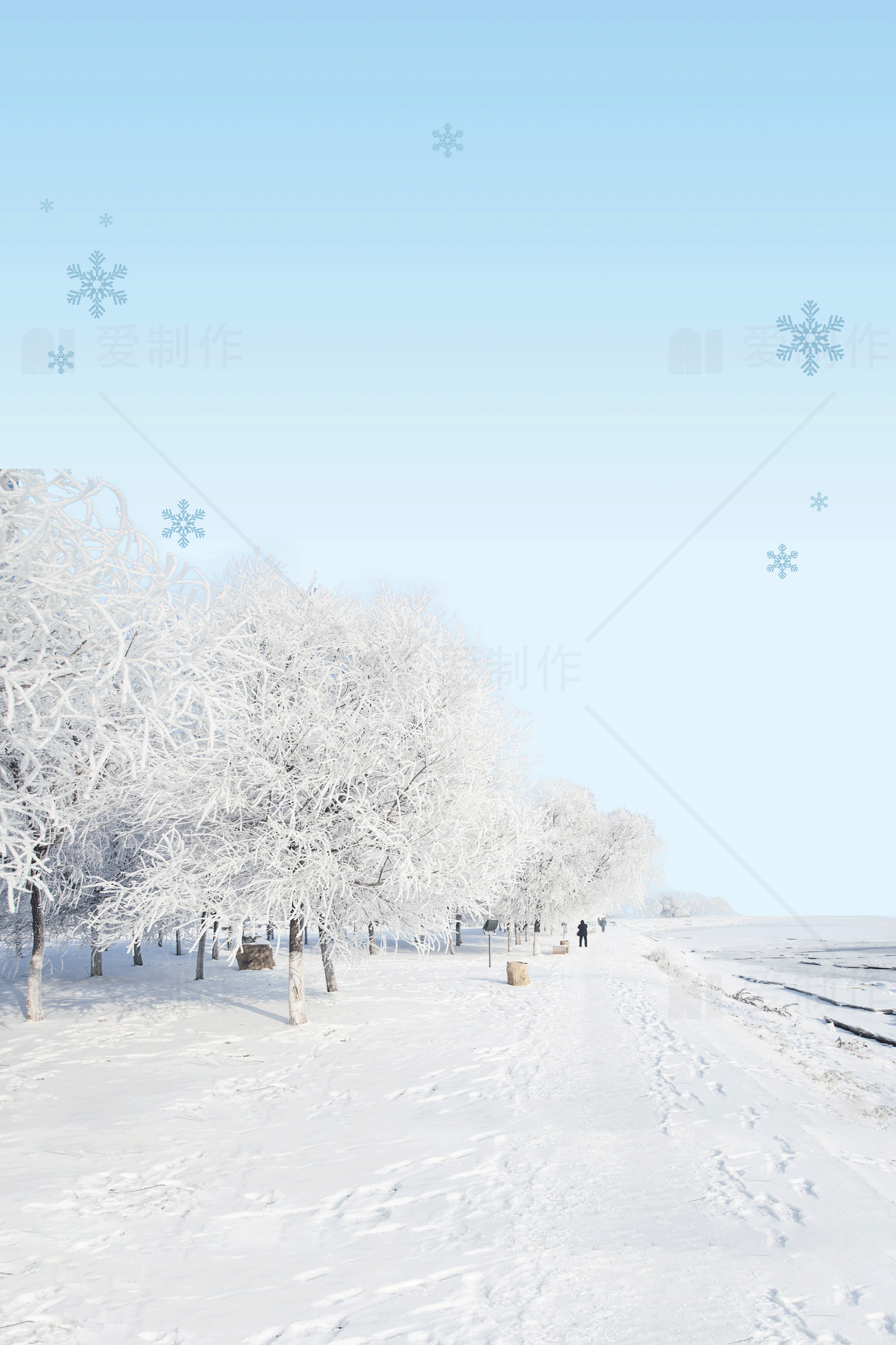 冬季雪景：宁静的雪地与蓝天素材
