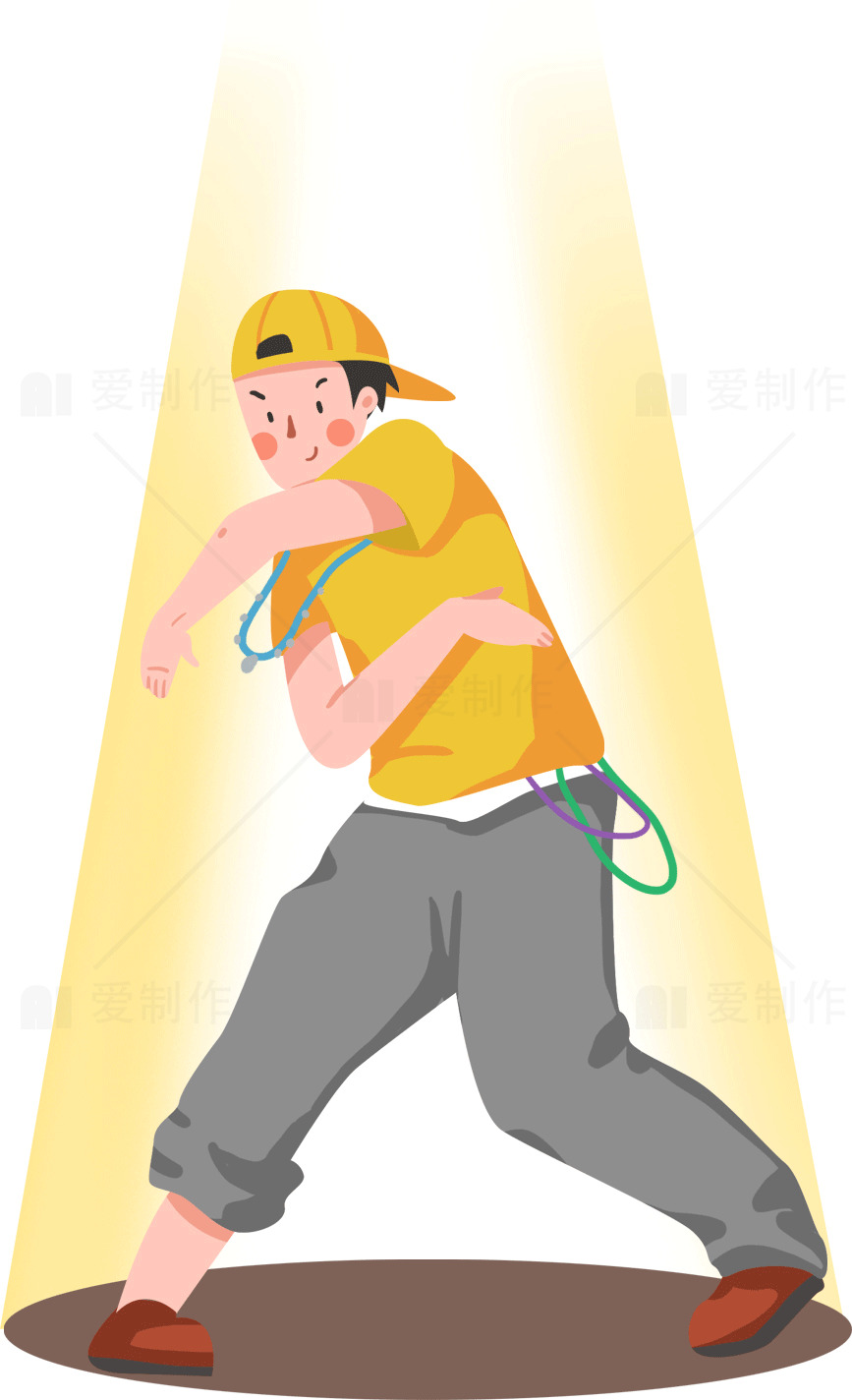 街舞表演者在聚光灯下跳舞的插画素材