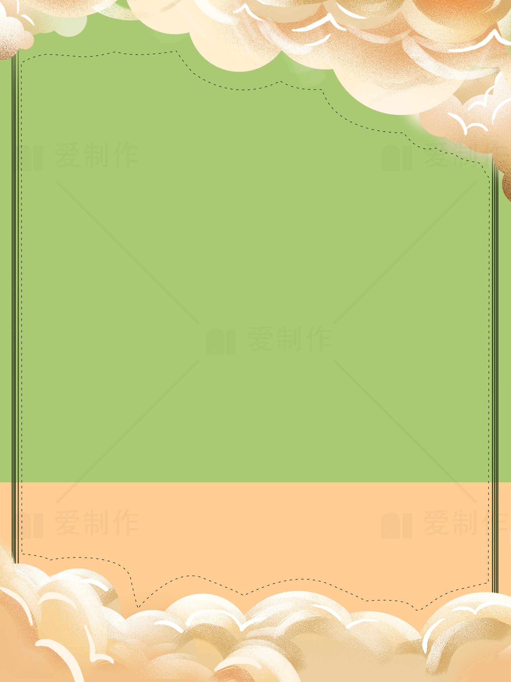云朵边框的绿色背景图片素材